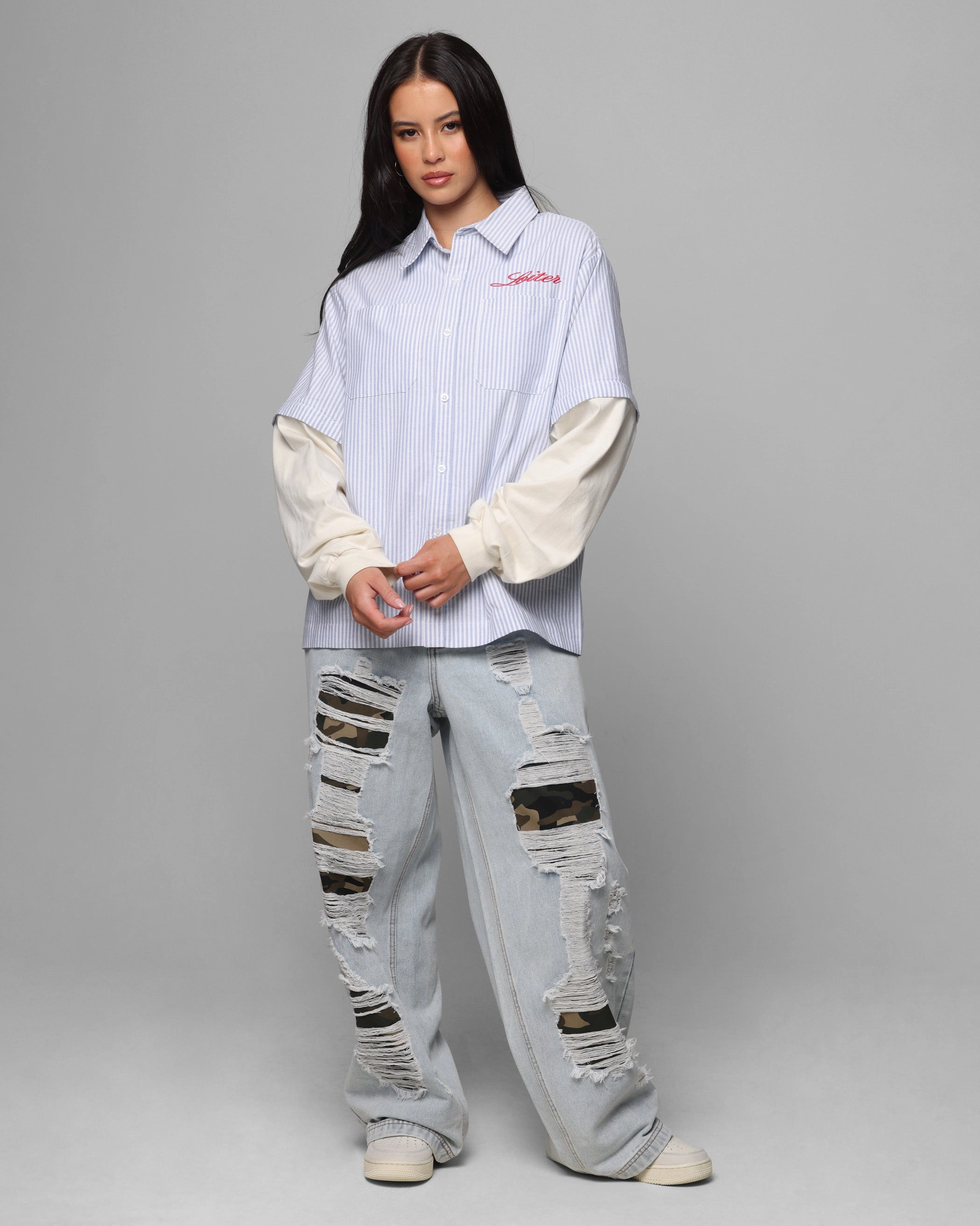 Flexible Waist Flex Look Loiter Collateral Distressed Jeans Denim Camo