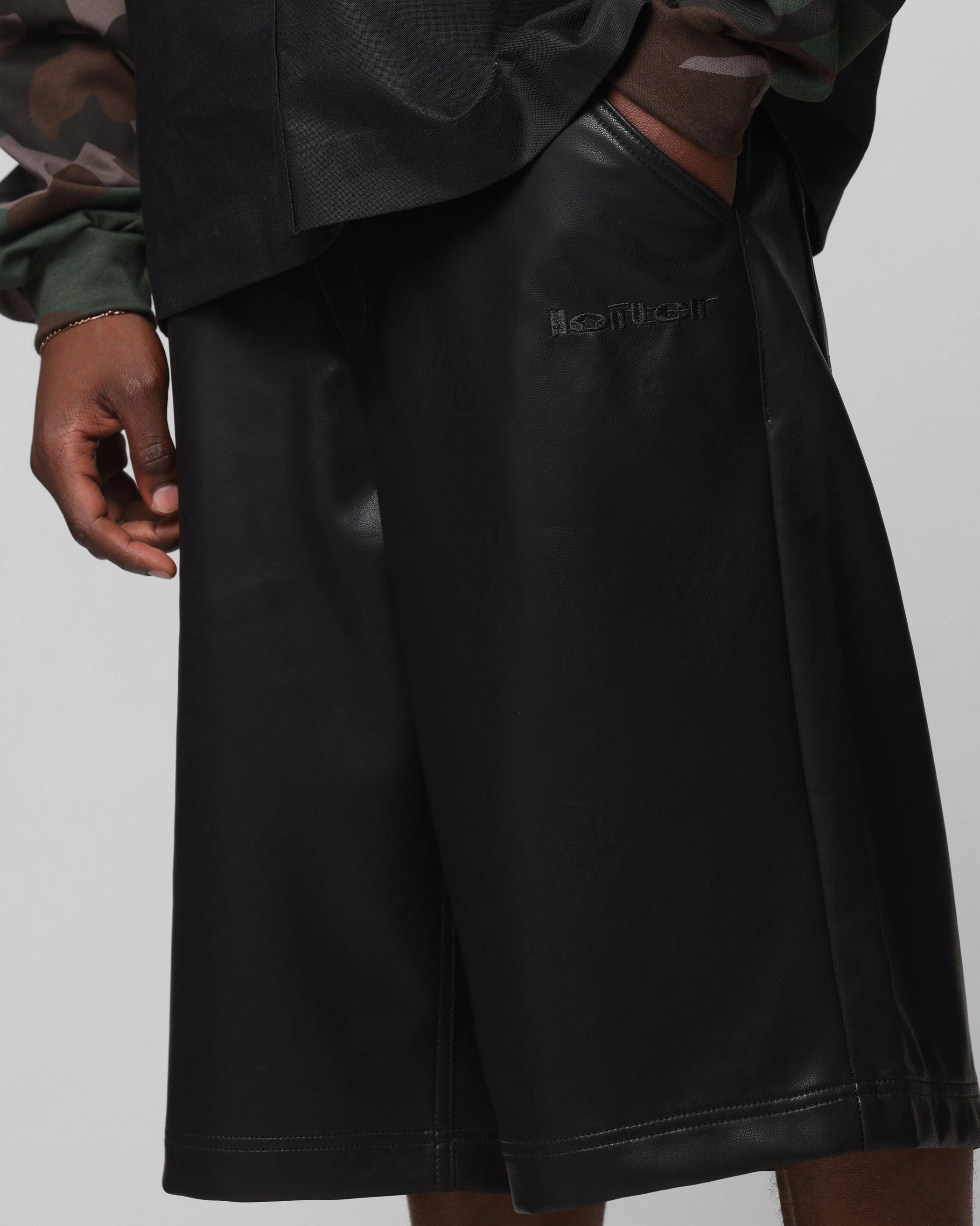 Loiter Collateral PU Leather Jorts Black Casual Comfort Look Durable Hemming
