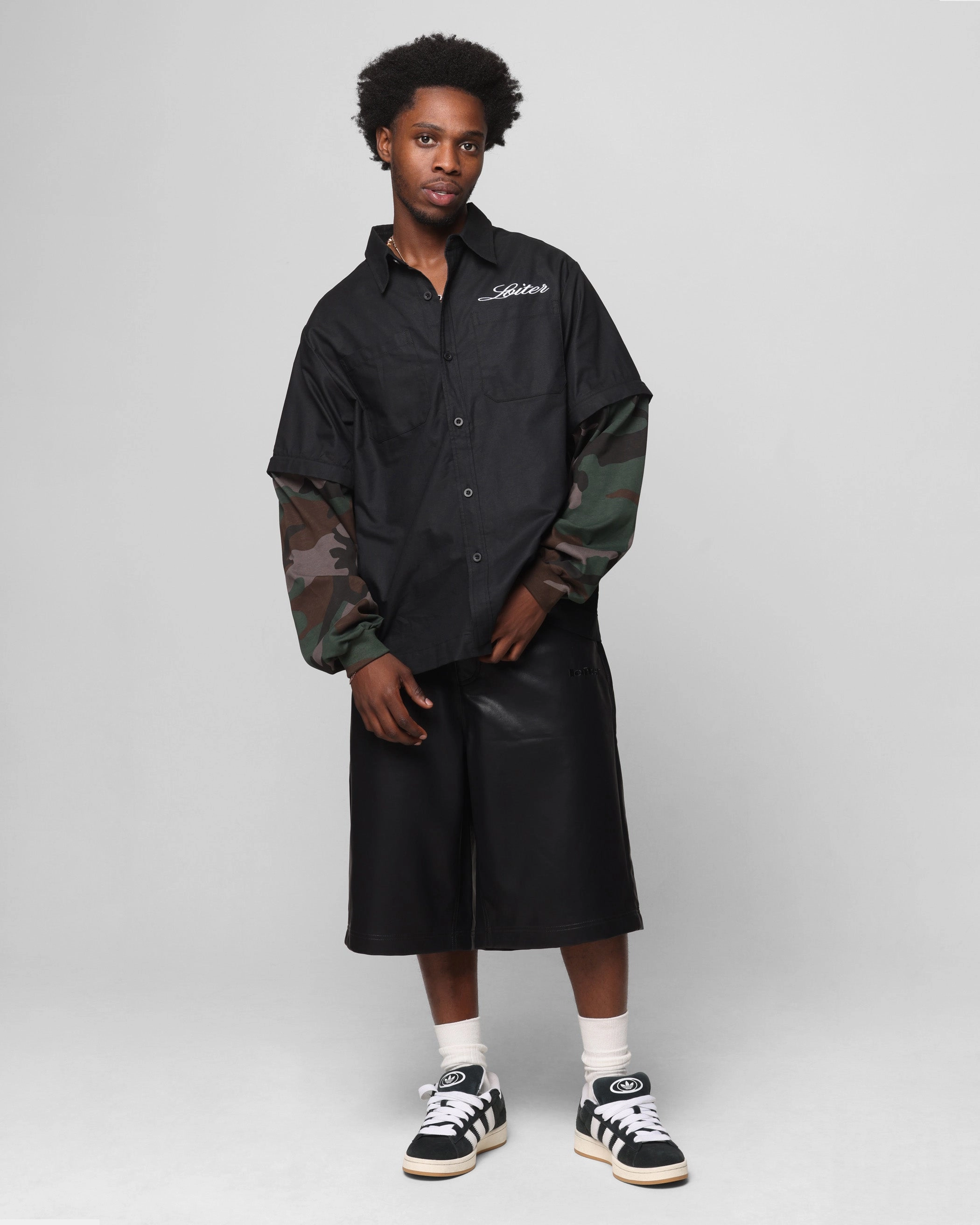 Loiter Collateral PU Leather Jorts Black Classy Fit