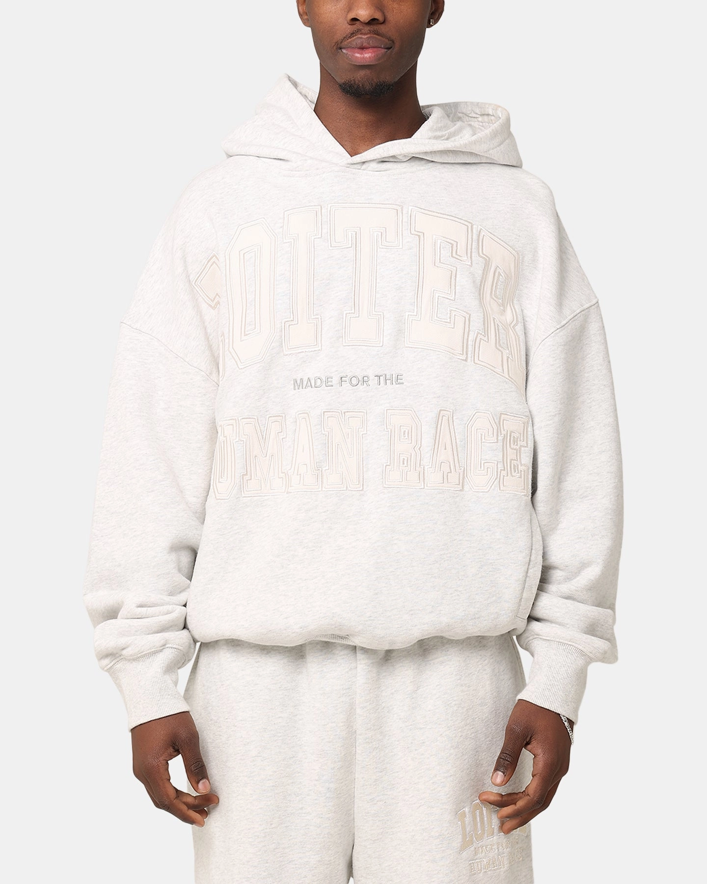 Zip Pocket Statement Piece Loiter College Dropout Hoodie Light Marle