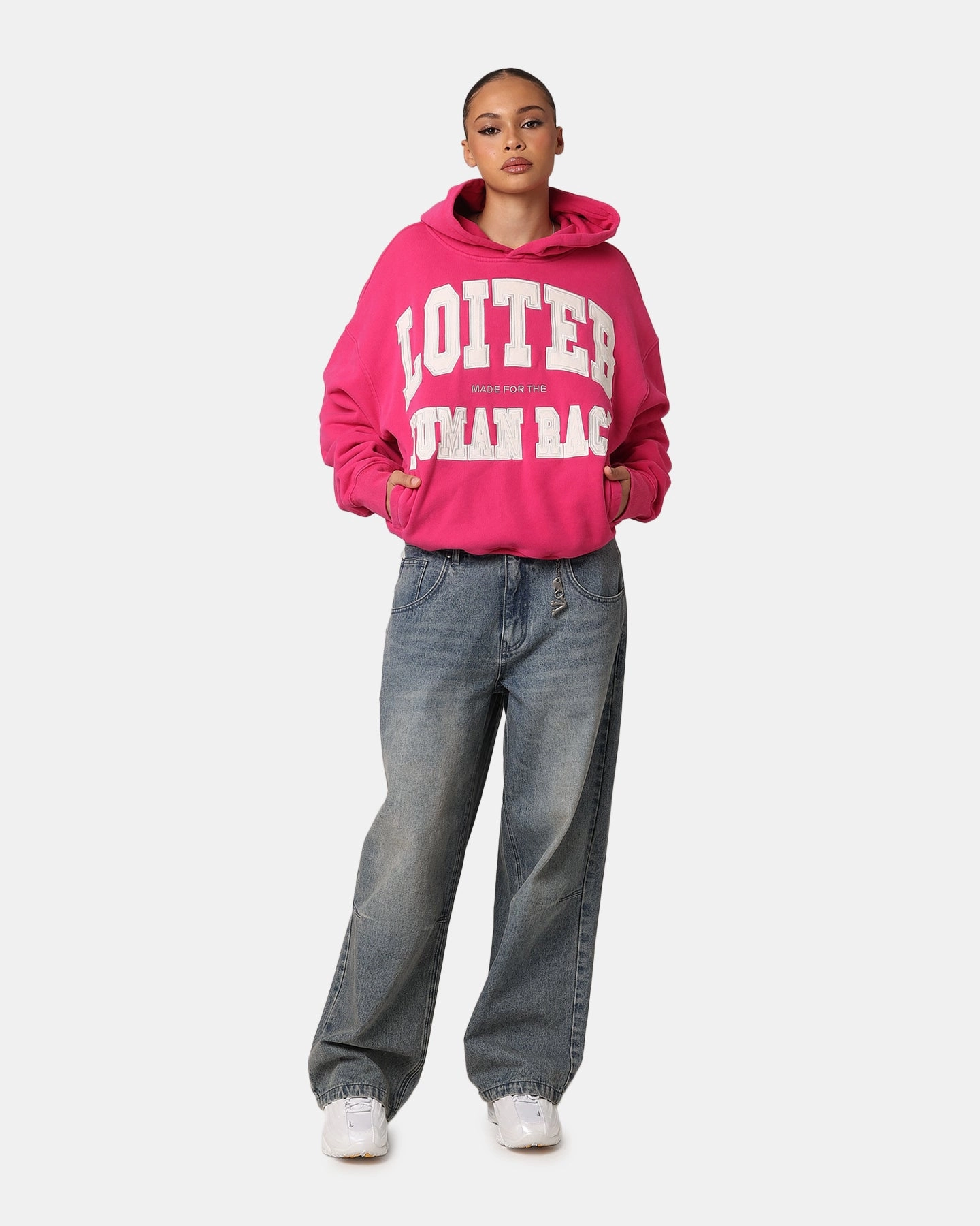 Collapsible Hood Structure insulated Loiter College Dropout Hoodie Pink