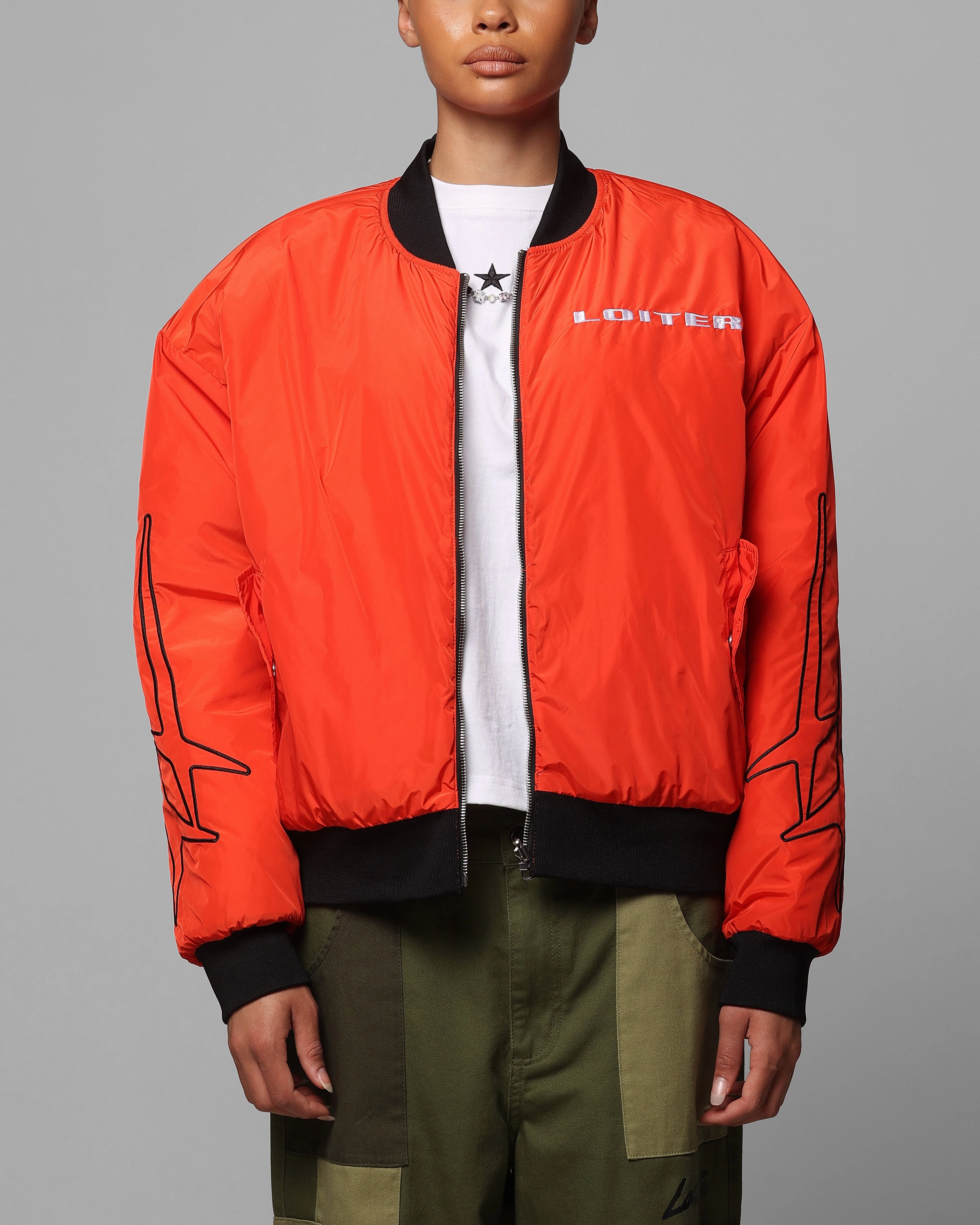 Loiter Cyber Reversible Bomber Jacket Red/Green Athletic Wear