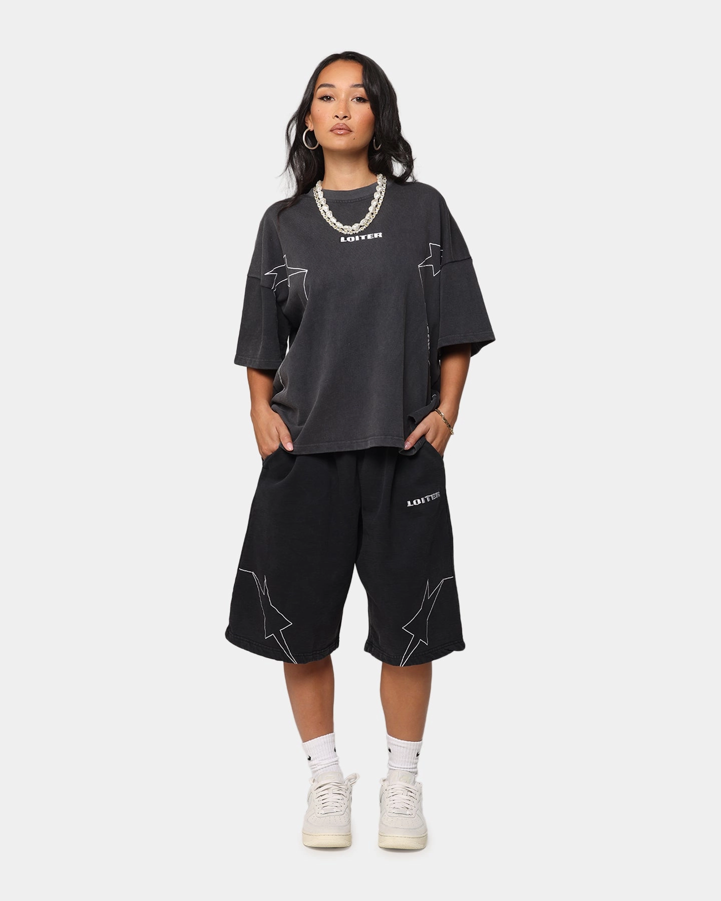 Loiter Dark Performance Fleece Shorts Washed Charcoal cargo style Ombre effect