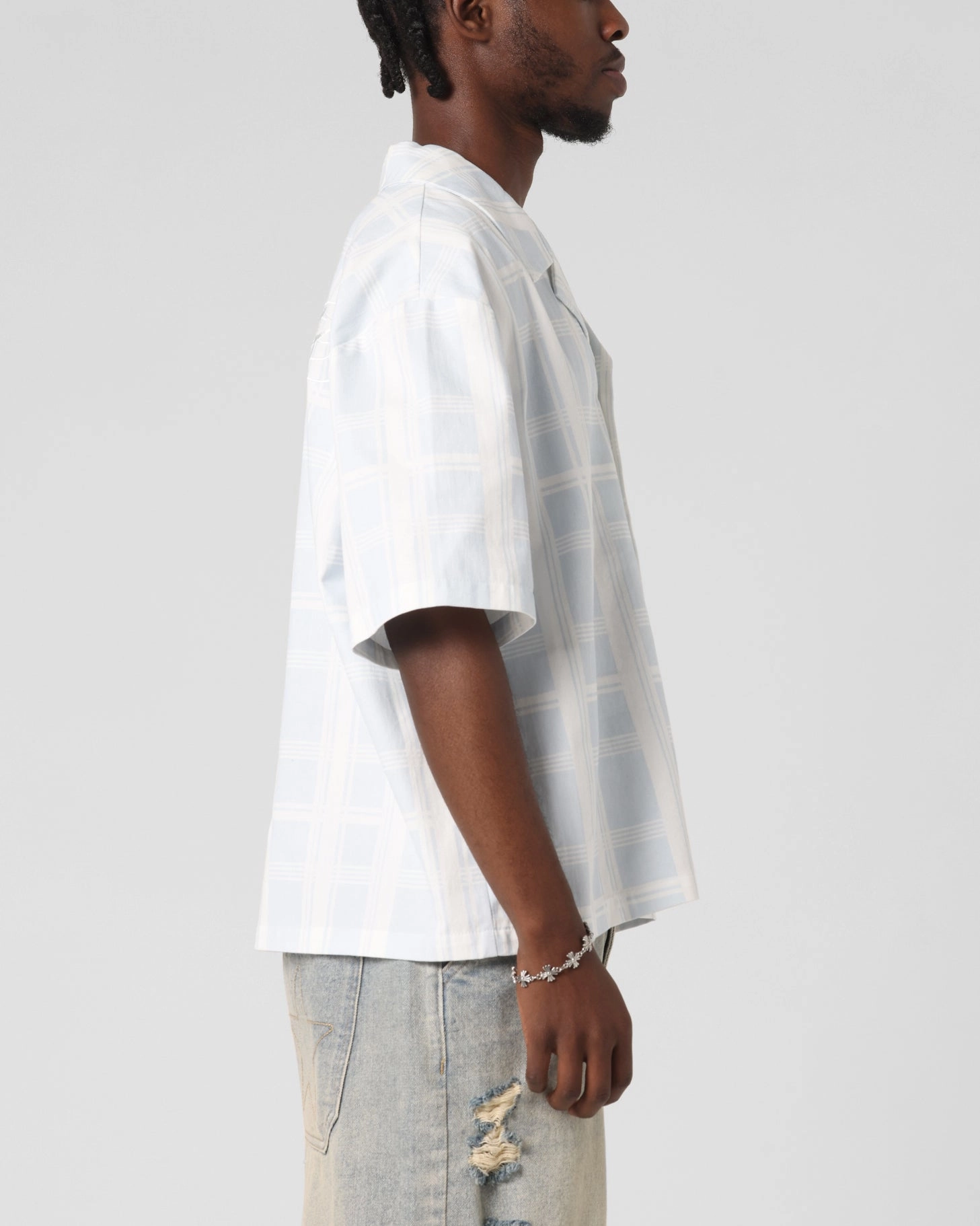 Loiter Daytona Button Up Shirt Blue Check Classy Detail