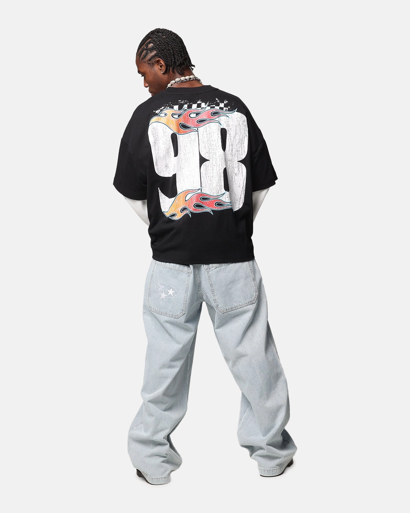 Flexible Neckband Layered Comfort Loiter Daytona Layered Long Sleeve T-Shirt Black/White