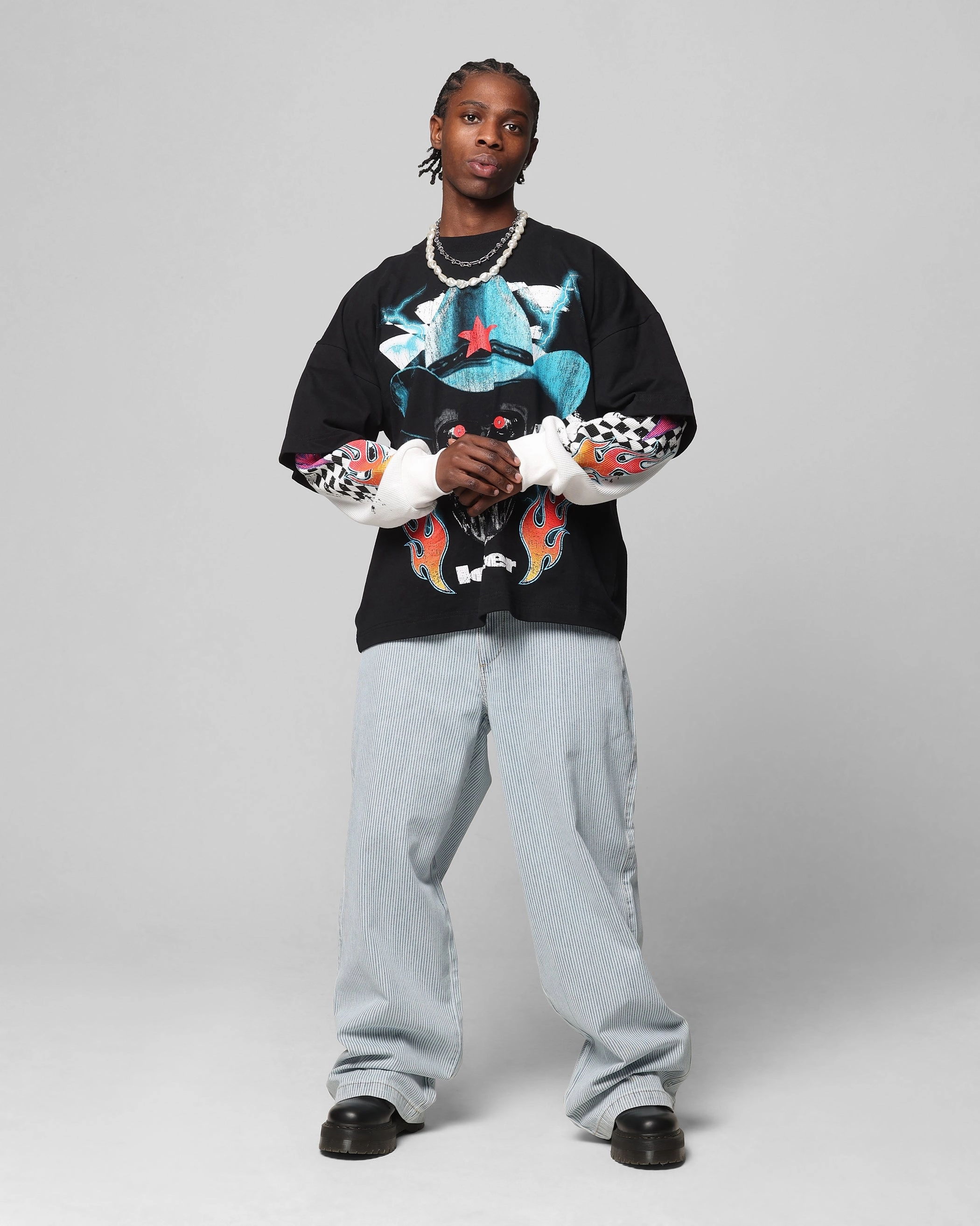 Loiter Daytona Layered Long Sleeve T-Shirt Black/White FlexibleKnit ComfortFirst