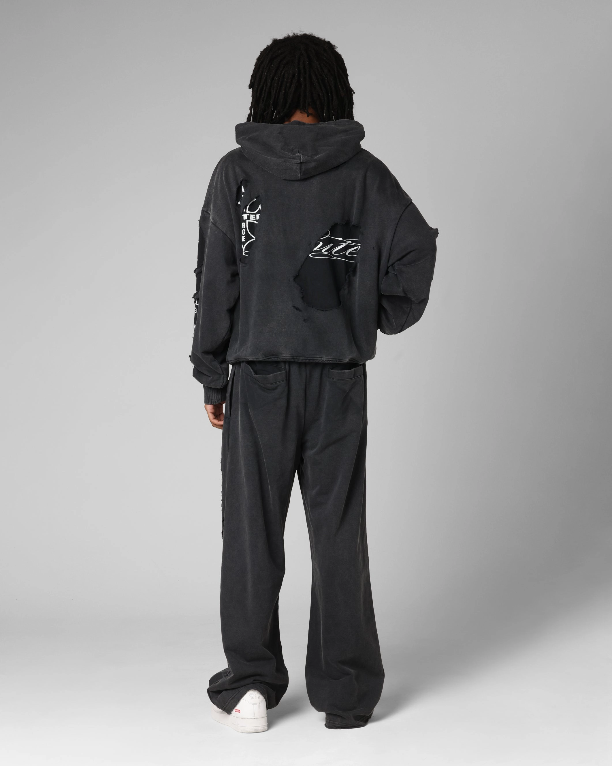 Loiter Destruction Hoodie Black AbrasionResistant Edging Collaborate