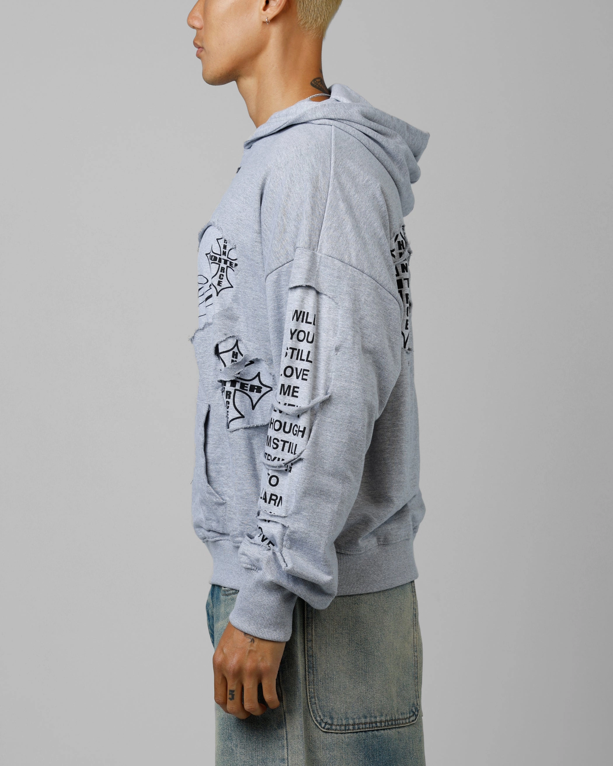 Loiter Destruction Hoodie Grey Casual Style Sporty Shield