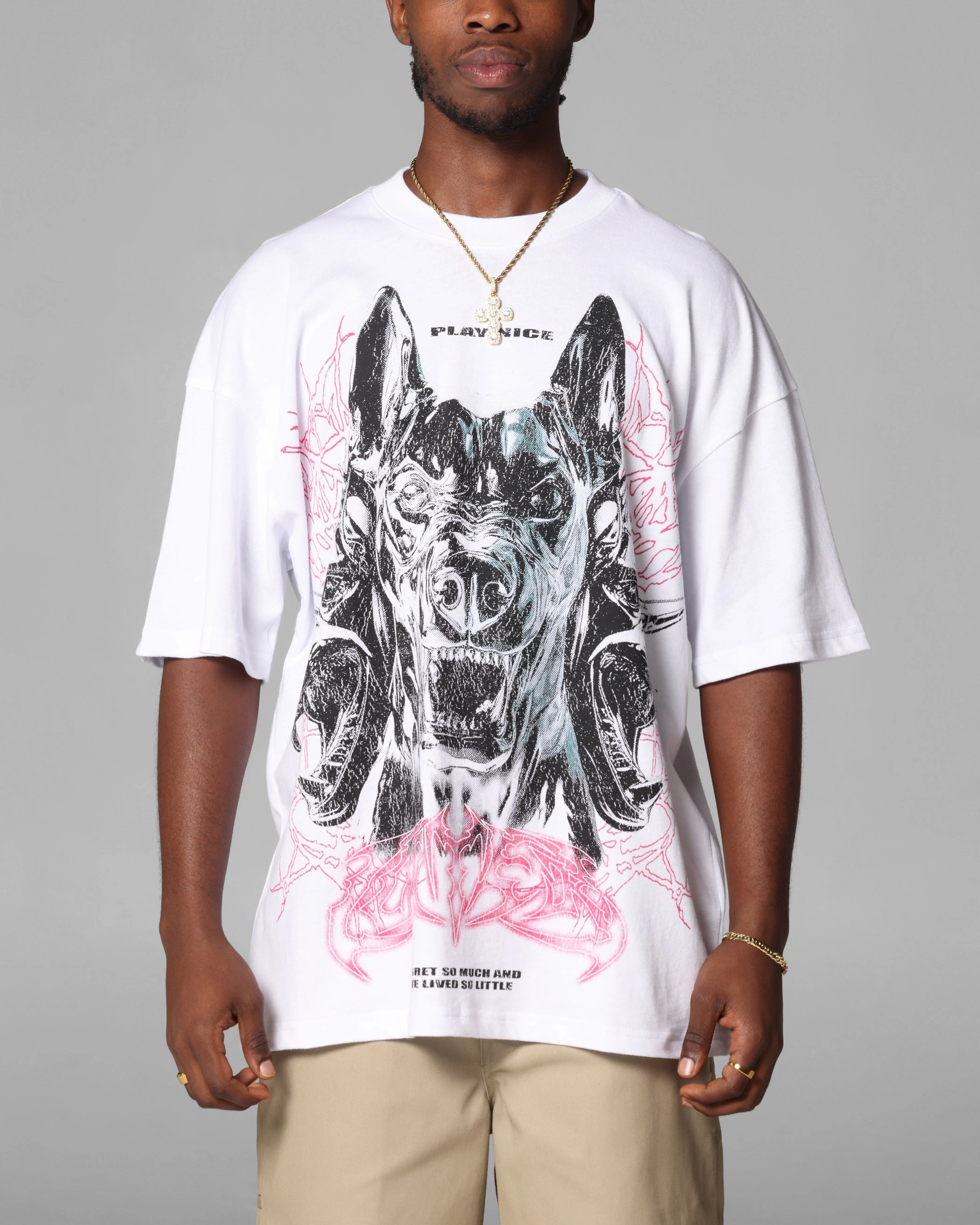 MicroPiqueKnit Comfortable texture Loiter Dog Pound Vintage T-Shirt White