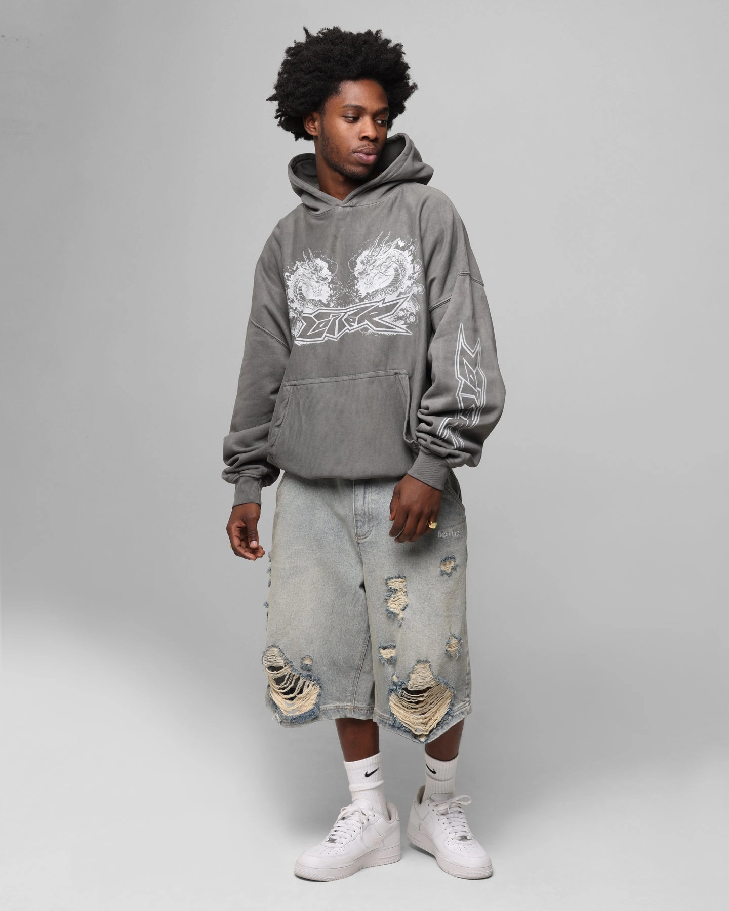 Loiter Draco Born Hoodie Washed Charcoal Lifestyle Apparel
