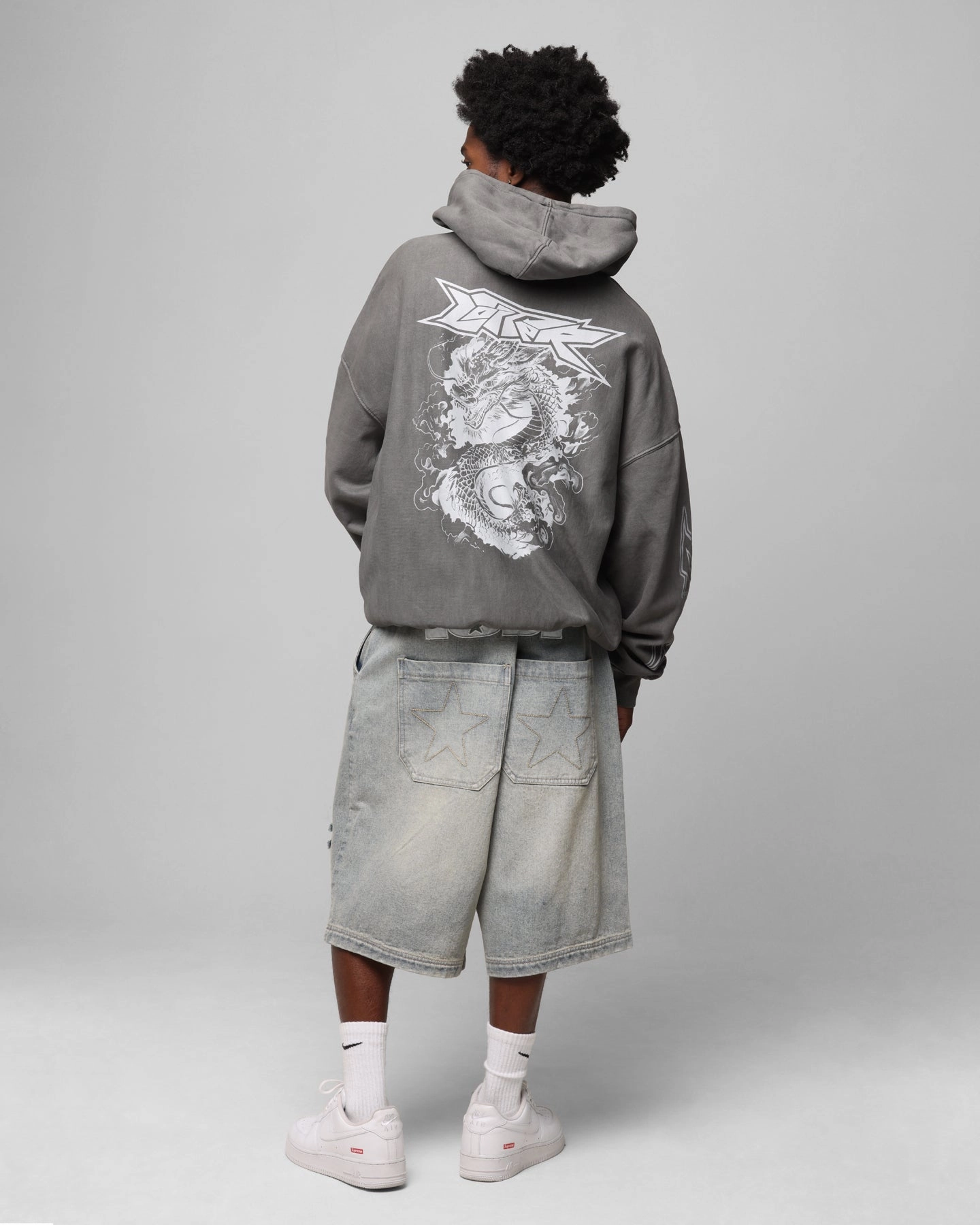 Loiter Draco Born Hoodie Washed Charcoal thermal fabric