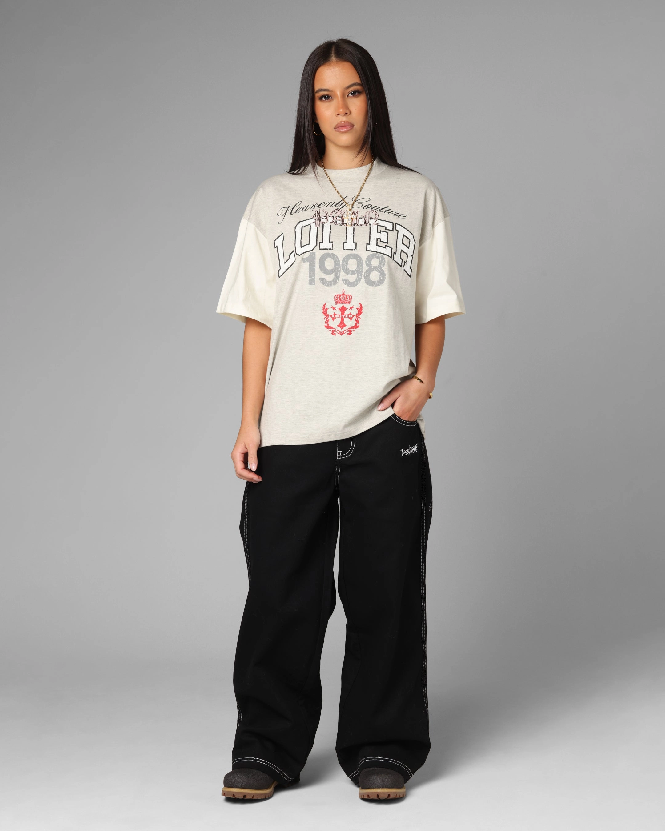 Weekend Style Loiter Drop Out Vintage T-Shirt Grey/White