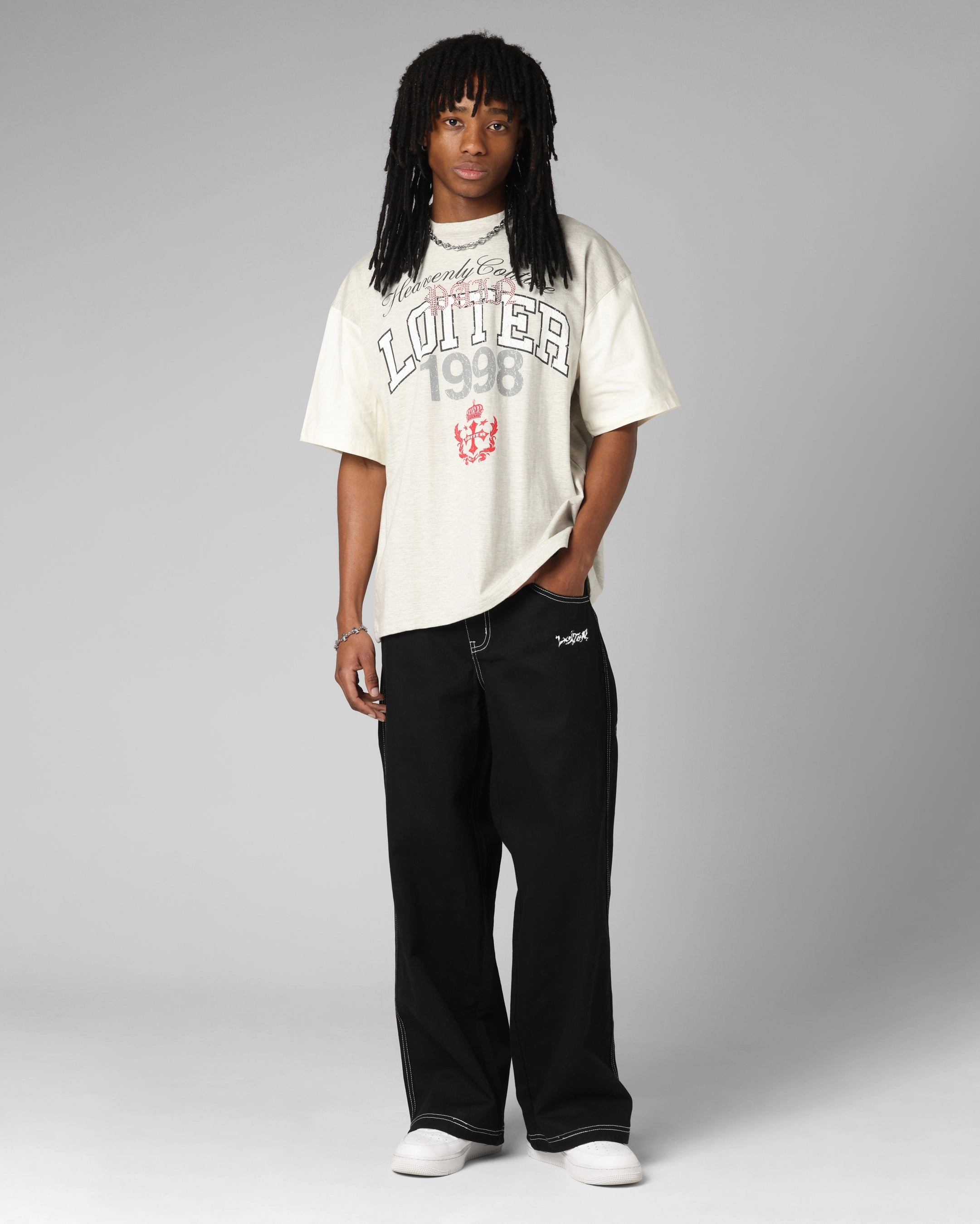 Seam Free Shoulders Loiter Drop Out Vintage T-Shirt Grey/White