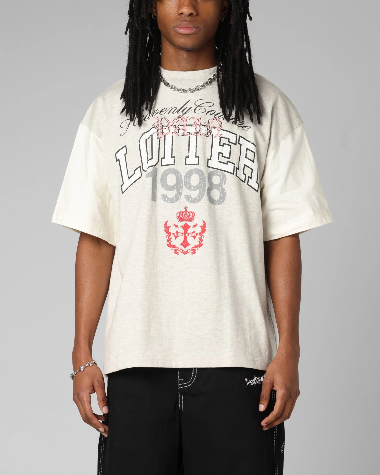 Crew neck classic comfortable option Loiter Drop Out Vintage T-Shirt Grey/White