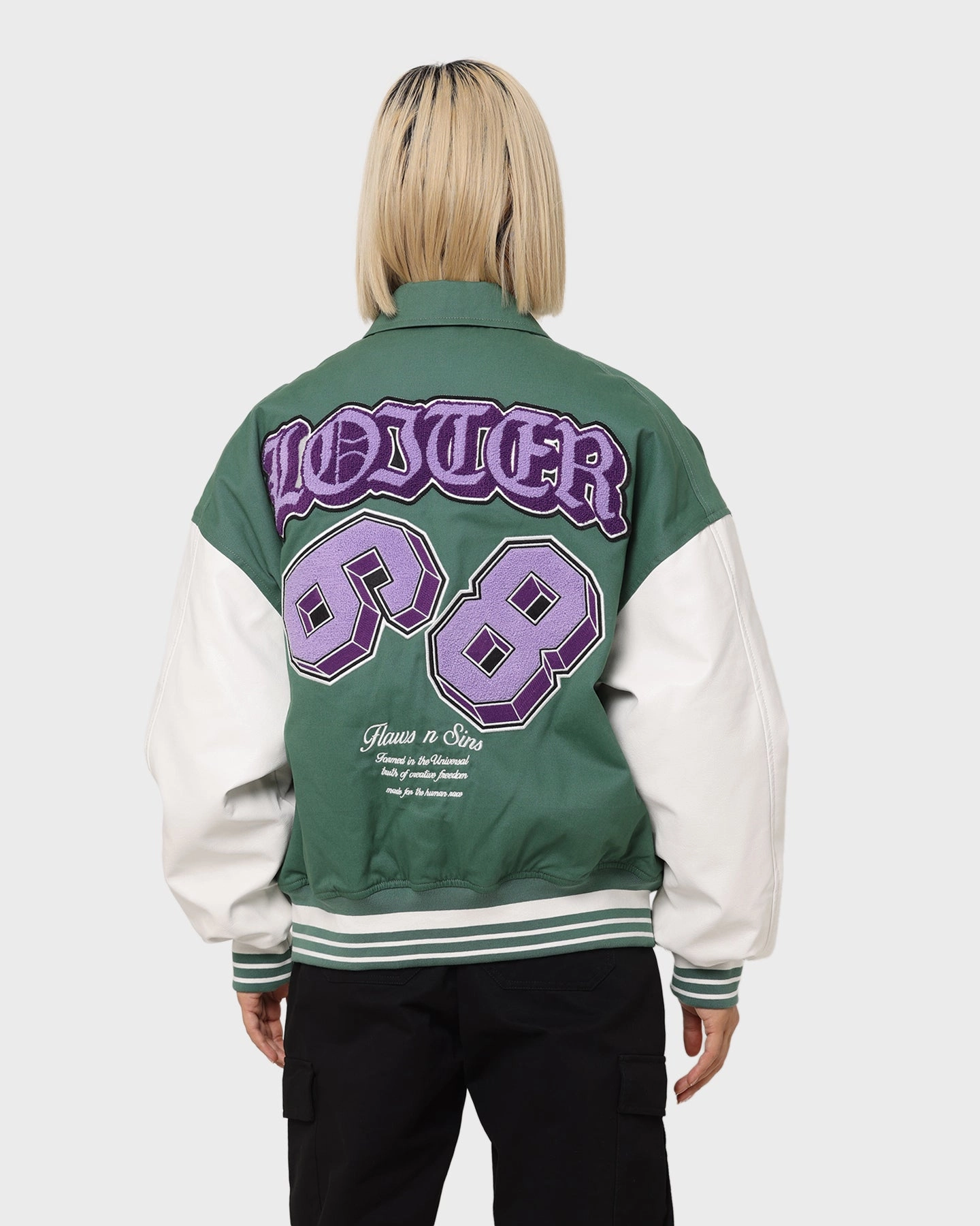 sports event investment piece Loiter Ethereal Varsity Jacket Green