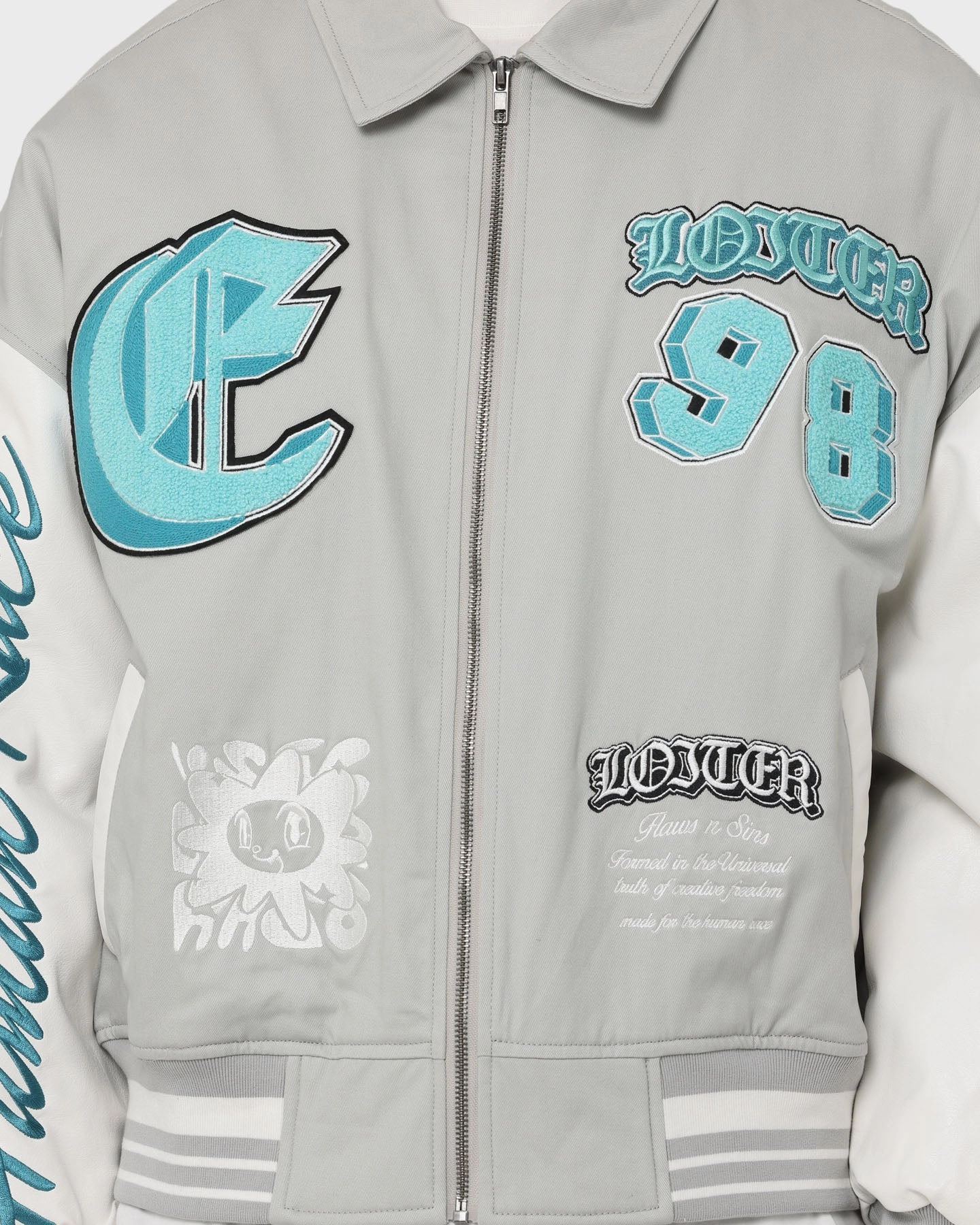 Emblem Loiter Ethereal Varsity Jacket Light Grey