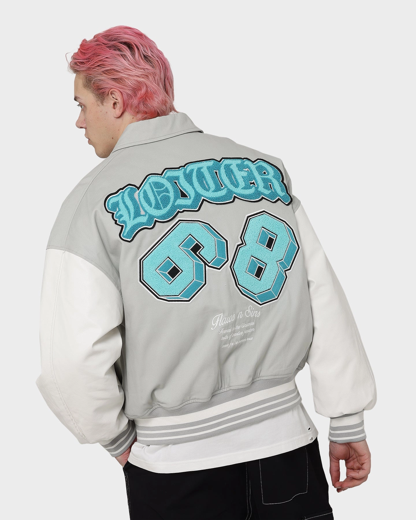 Loiter Ethereal Varsity Jacket Light Grey Ergonomic Sleeves