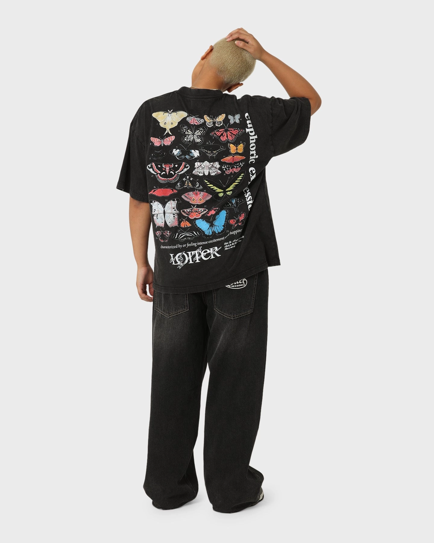 Relaxing Fit Layered Sleeve Loiter Euphoria Vintage T-Shirt Vintage Black