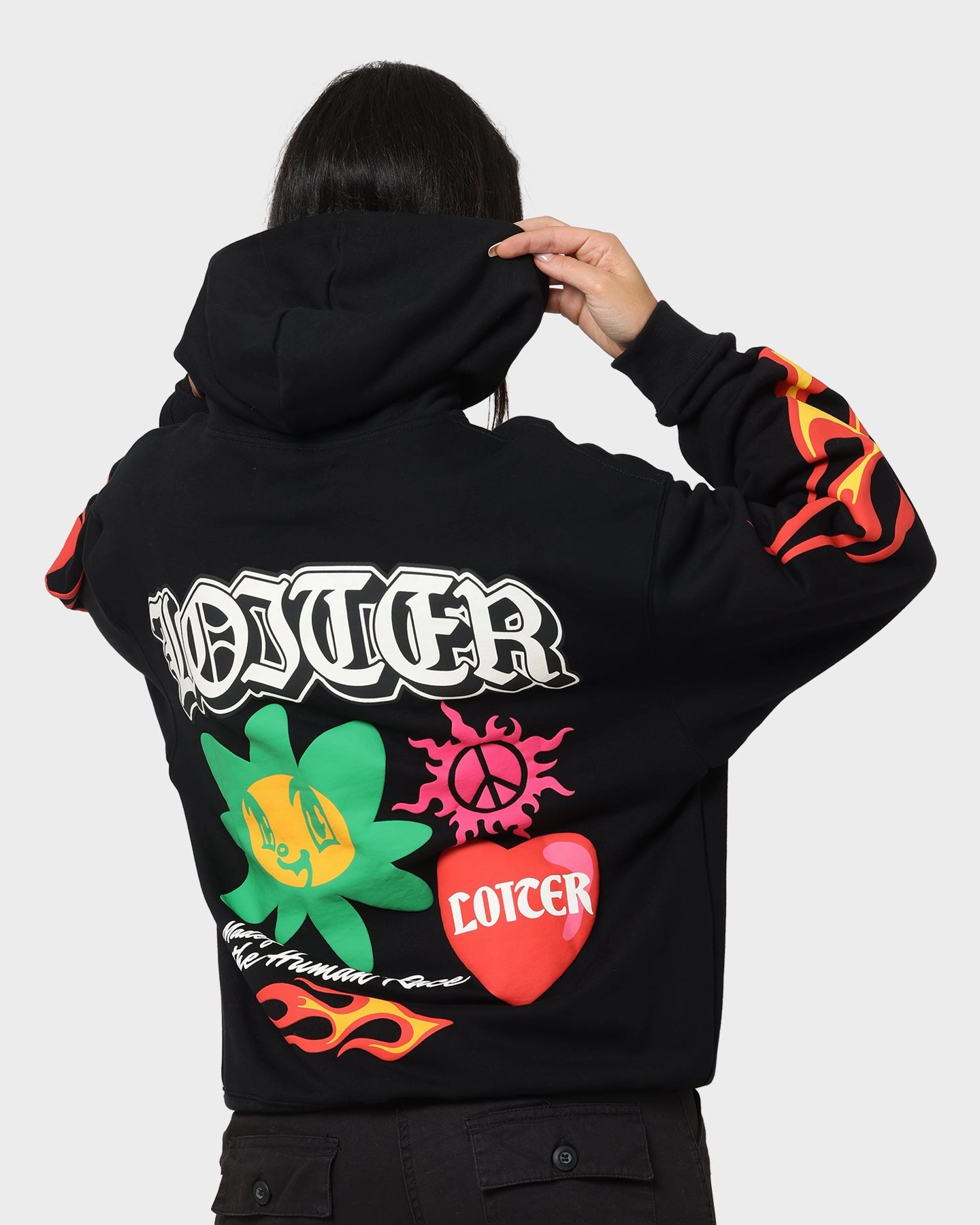 Double Layered Hood Loiter Euphoric Hoodie Black