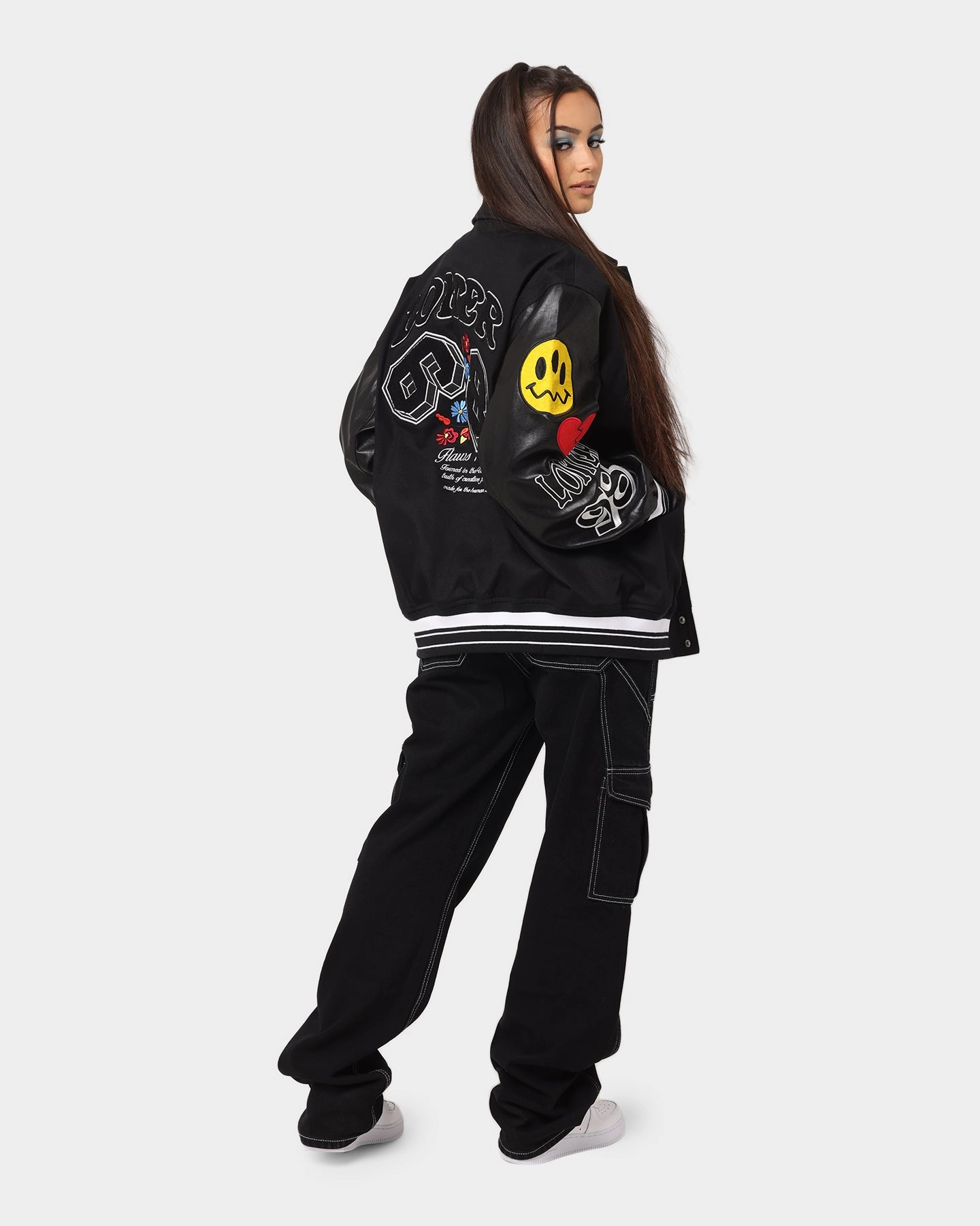 Circulate Hook and loop fasteners Loiter Flaws Varsity Jacket Black