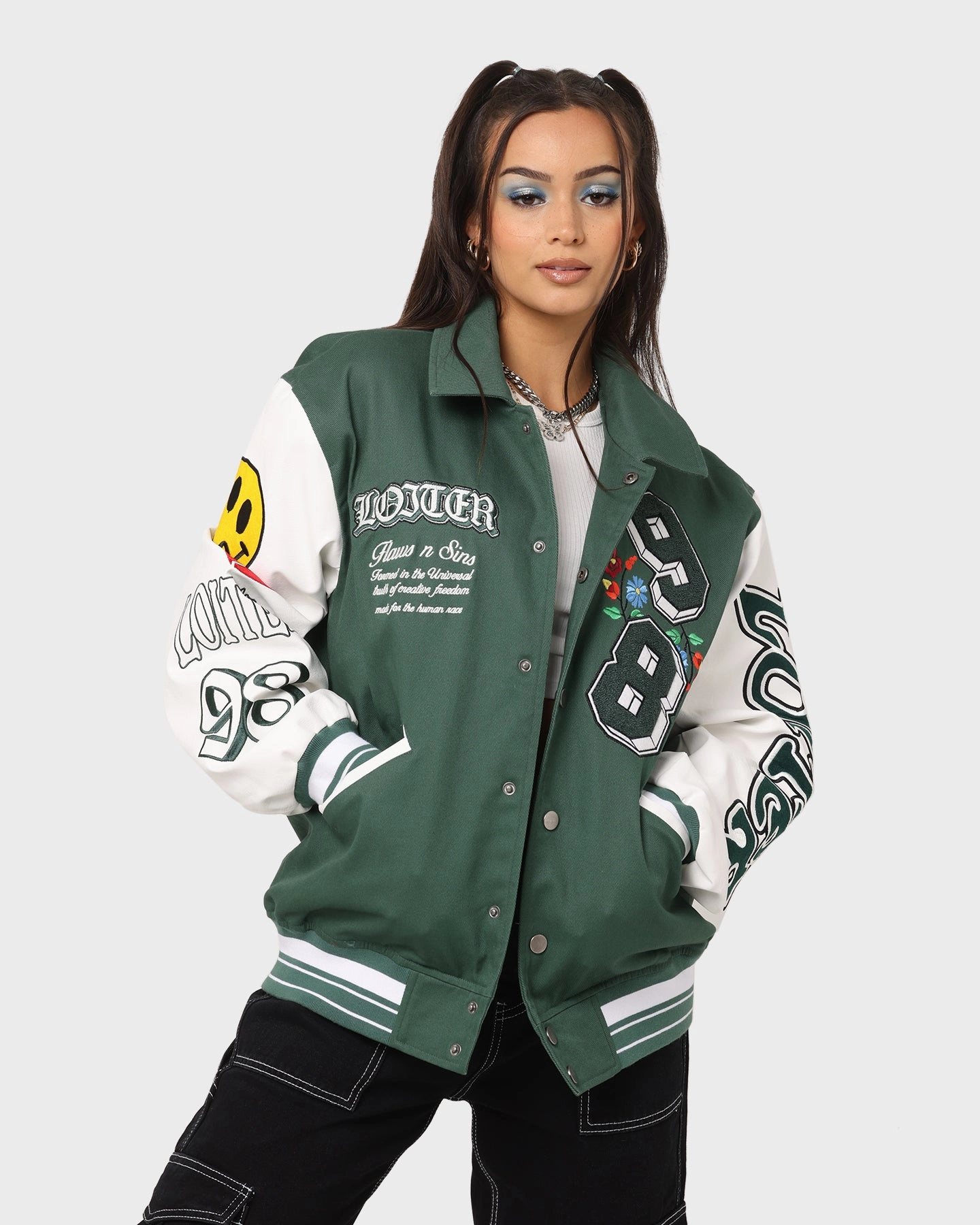 Loiter Flaws Varsity Jacket Green/Off White Suspenders