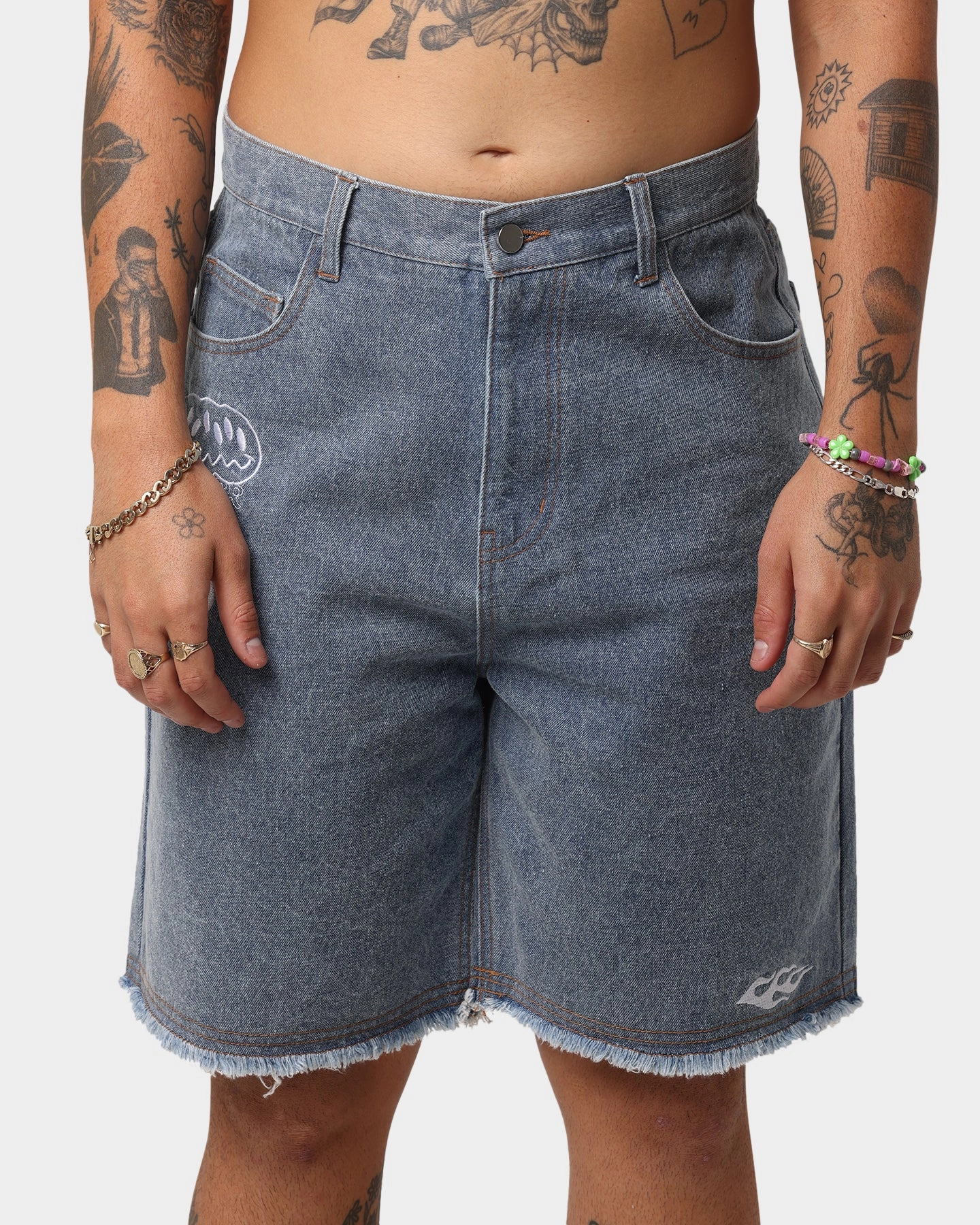 Loiter Freedom Skate Denim Shorts Blue Fade Resistant Dye