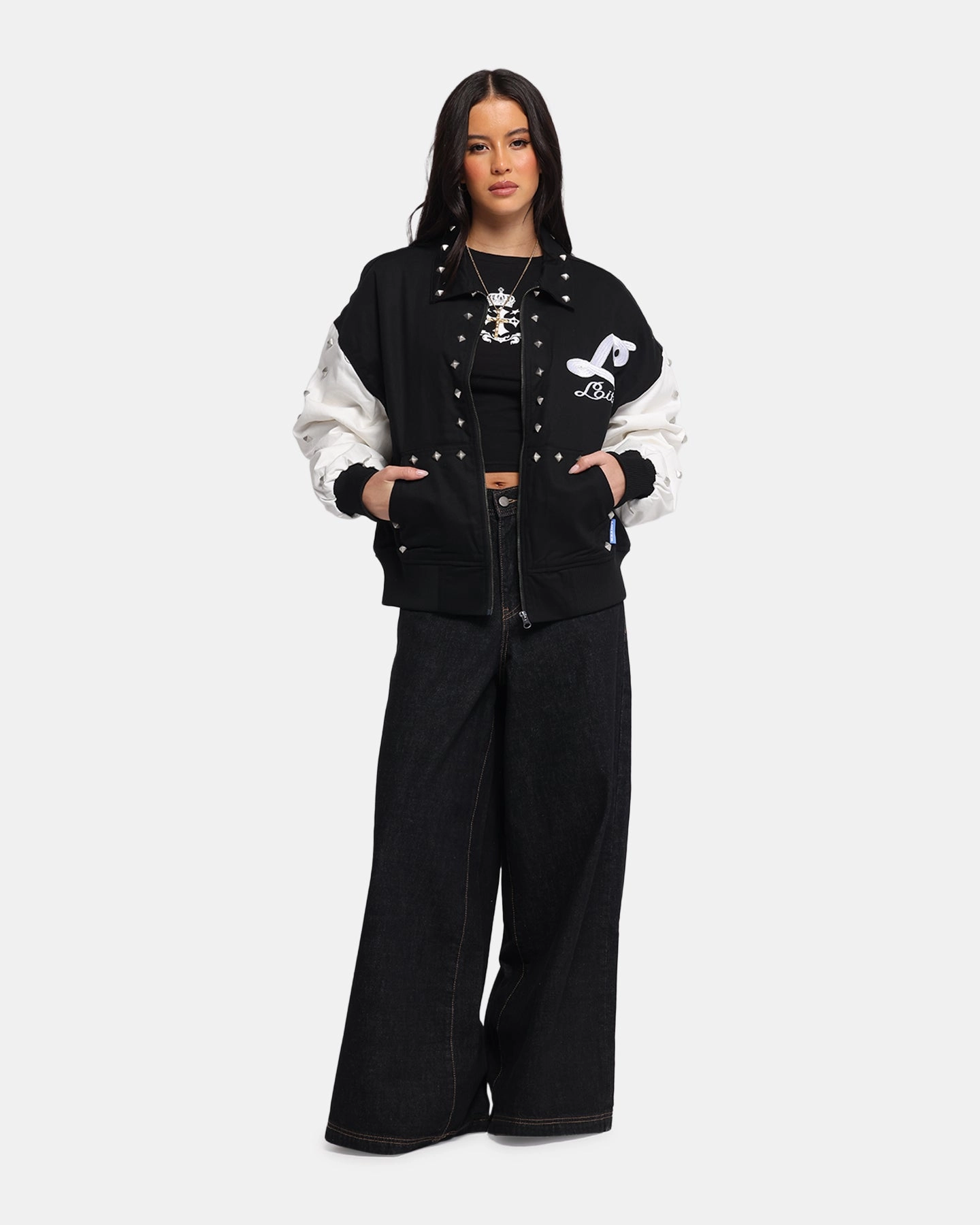 Active Lifestyle Loiter Frontier Varsity Jacket Black/Off White