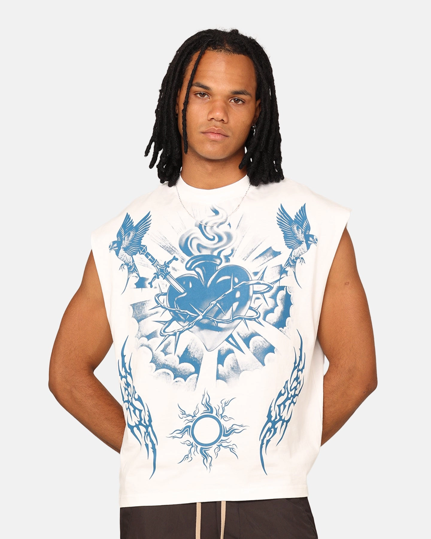 Loiter Hearts Ablaze Oversized Muscle T-Shirt Off White Soft Layering