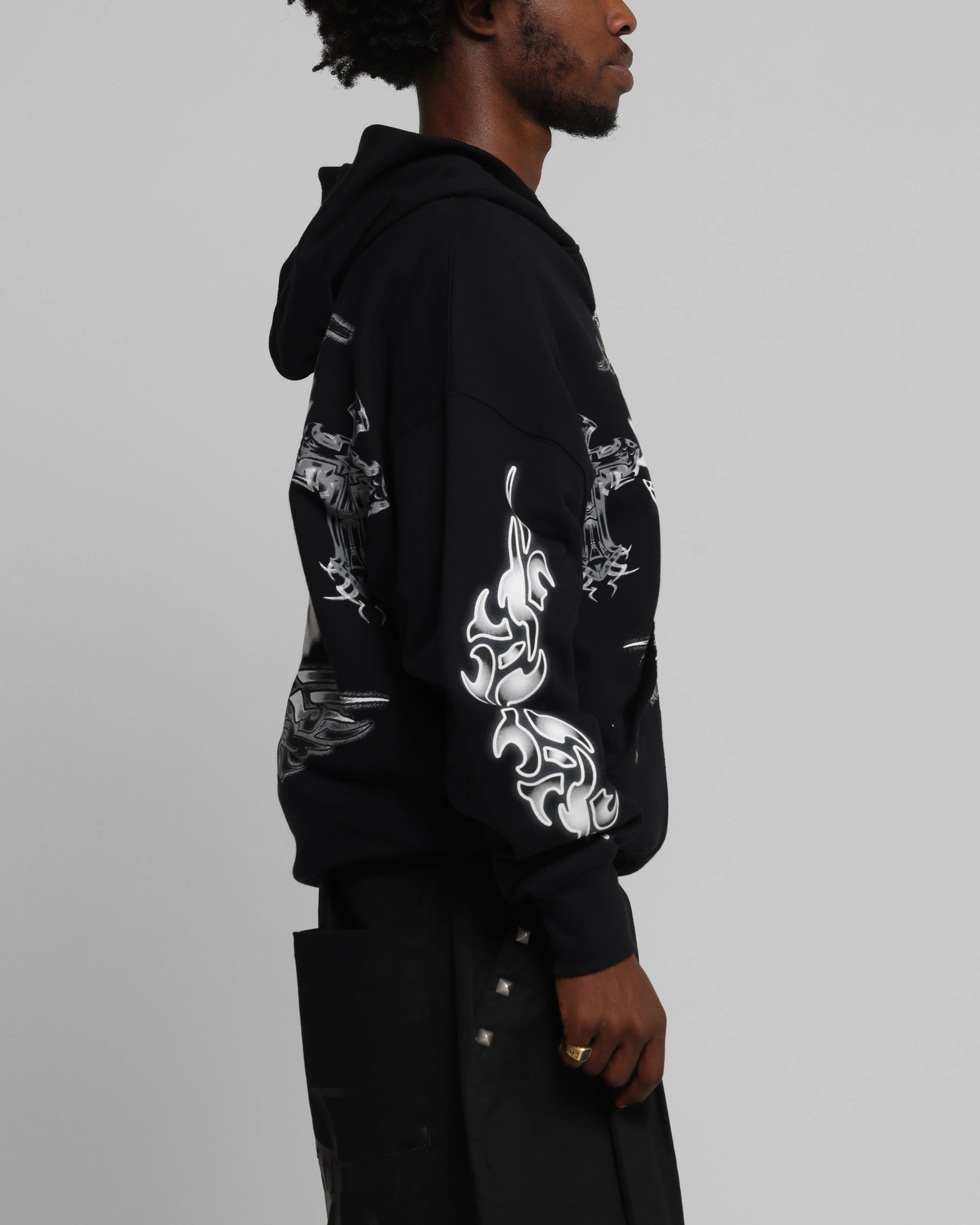 Athleisure Wear Loiter Hearts Zip Hoodie Black