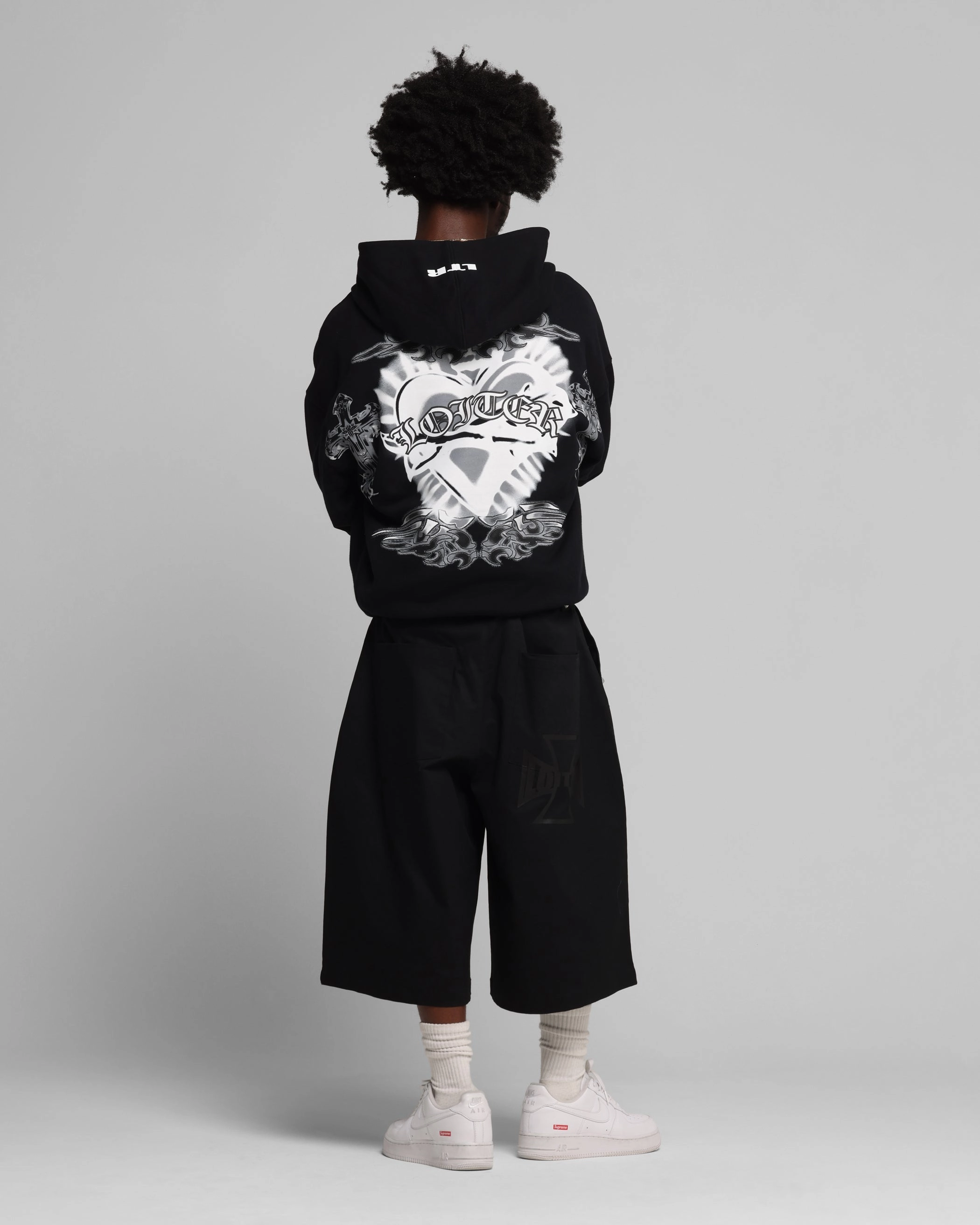 Whale like Rat like Loiter Hearts Zip Hoodie Black