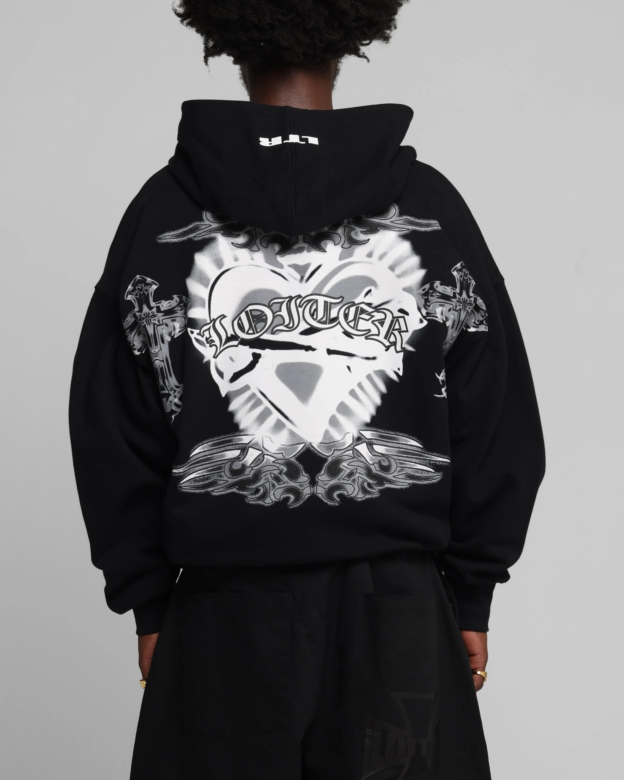 Loiter Hearts Zip Hoodie Black Costume like Luxury Feel