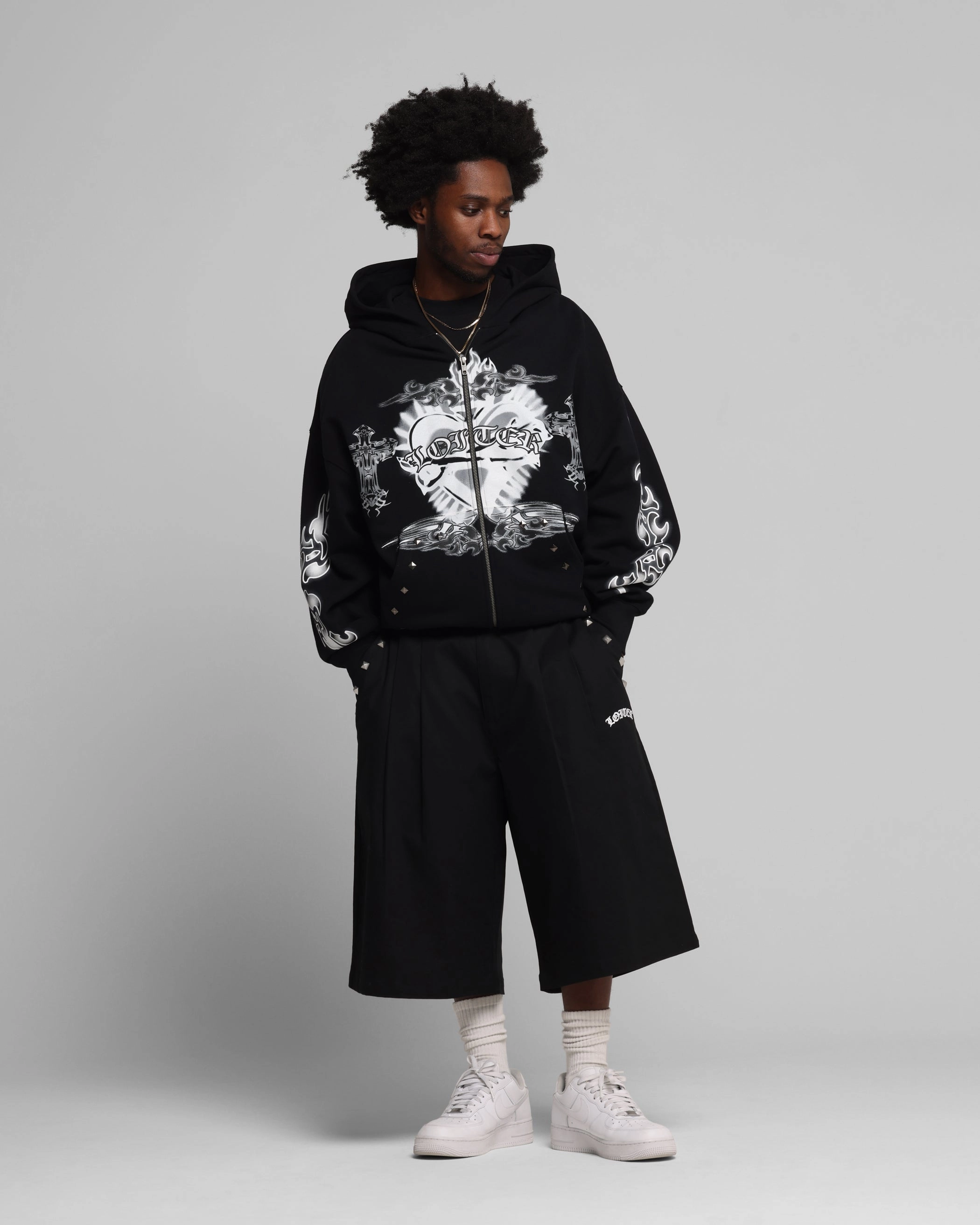 Loiter Hearts Zip Hoodie Black Winter Apparel