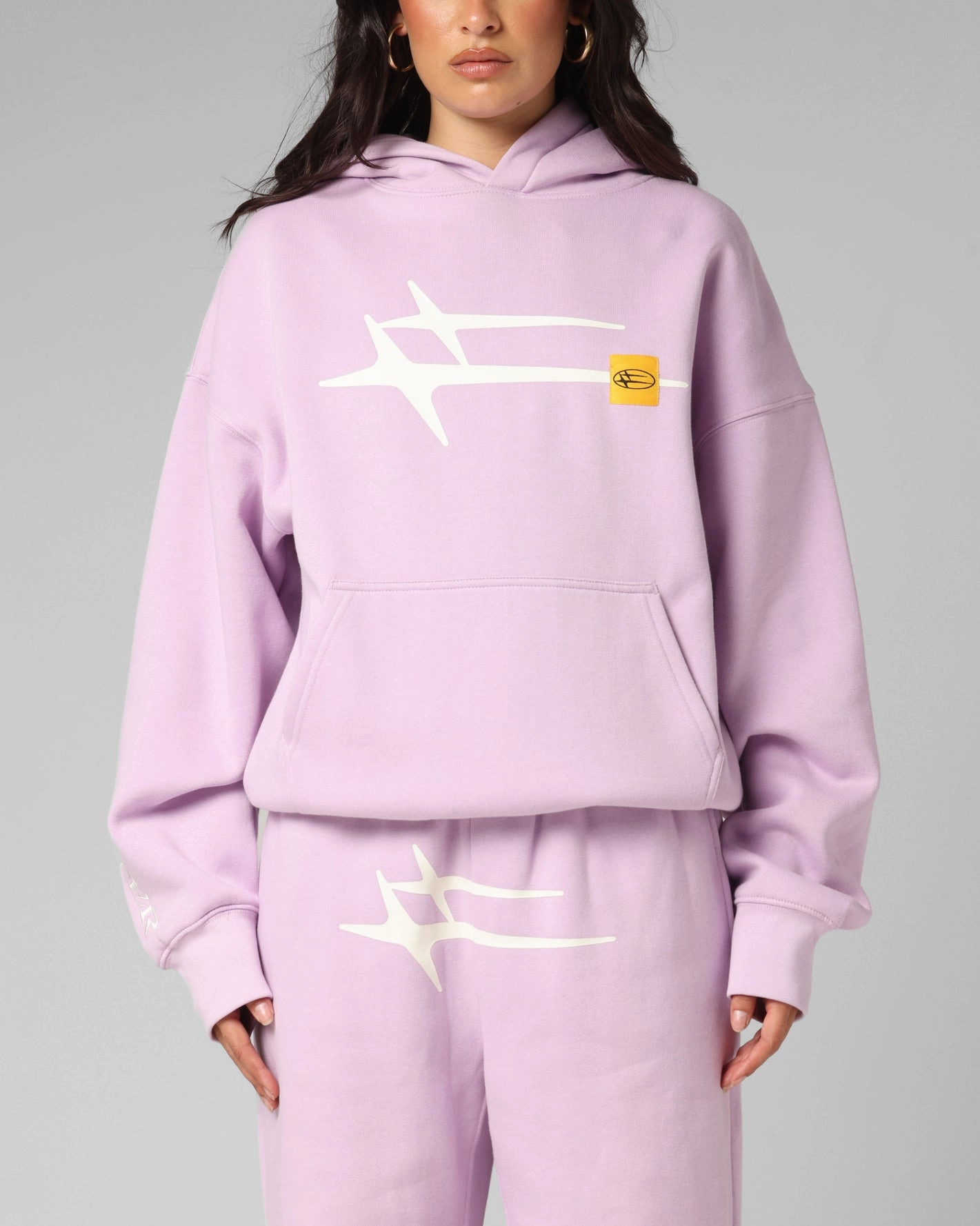Tonal Logo Embroidery Casual Outfit Loiter Hybrid Premium Hoodie Lilac