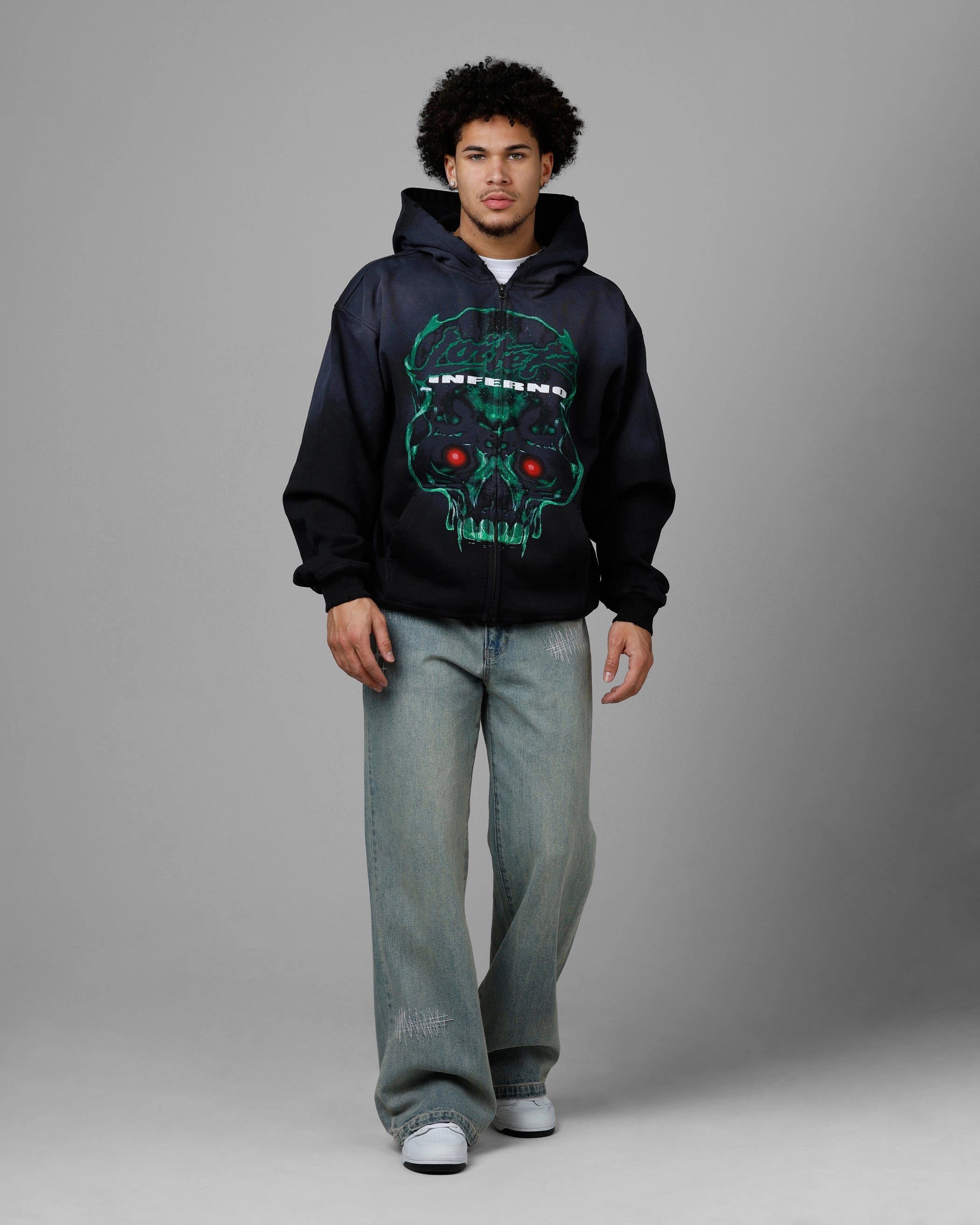 Loiter Inferno Zip Hoodie Vintage Black Martial-arts