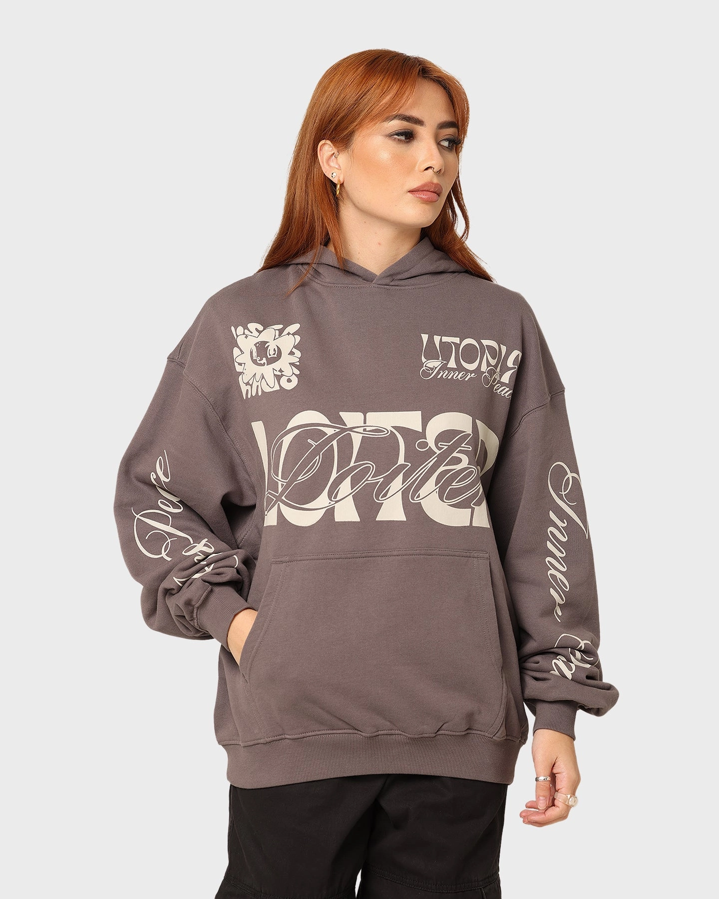 Loiter Inner Peace Hoodie Charcoal Nightwear