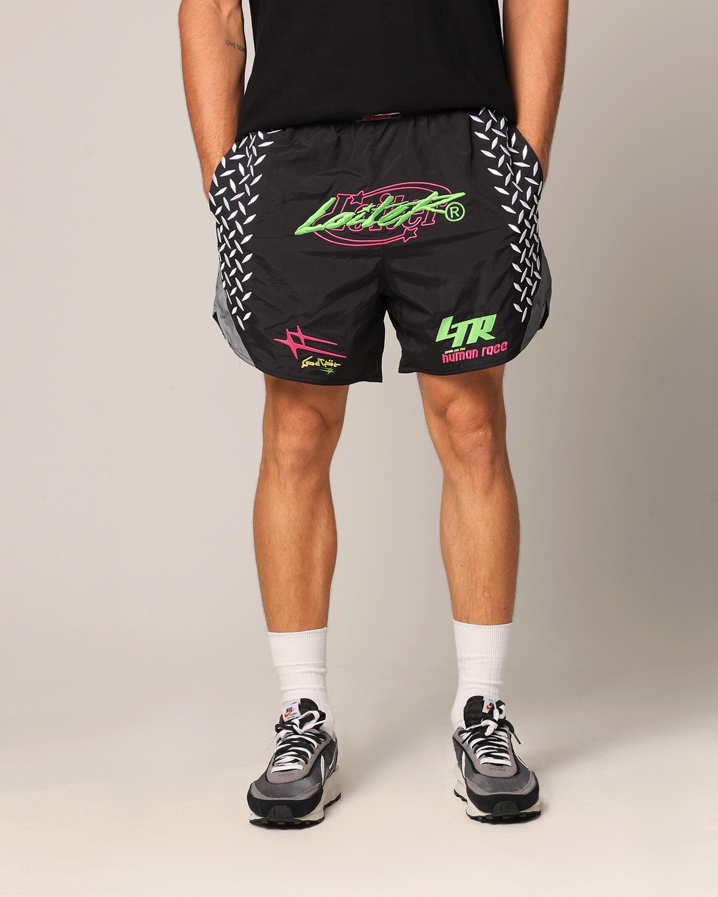 Loiter Instinct Walk Shorts Black/Green/Red MultiPocket Design
