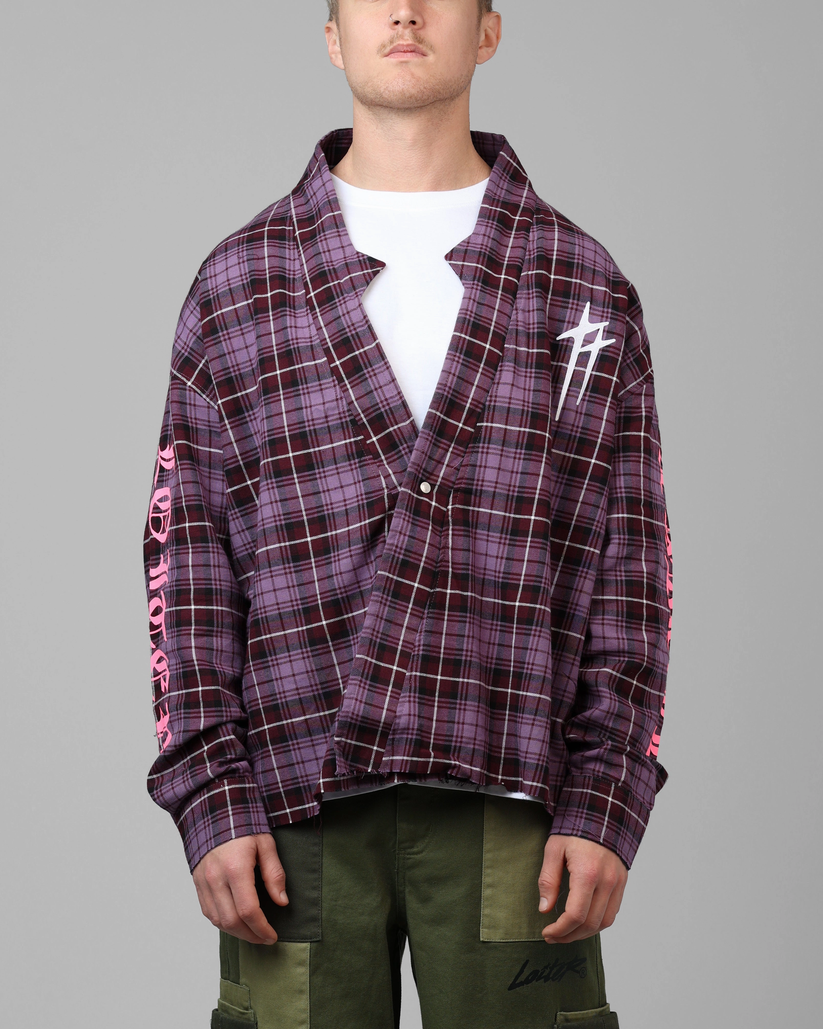 Memory Functional Wear Loiter Kimono Flannel Purple