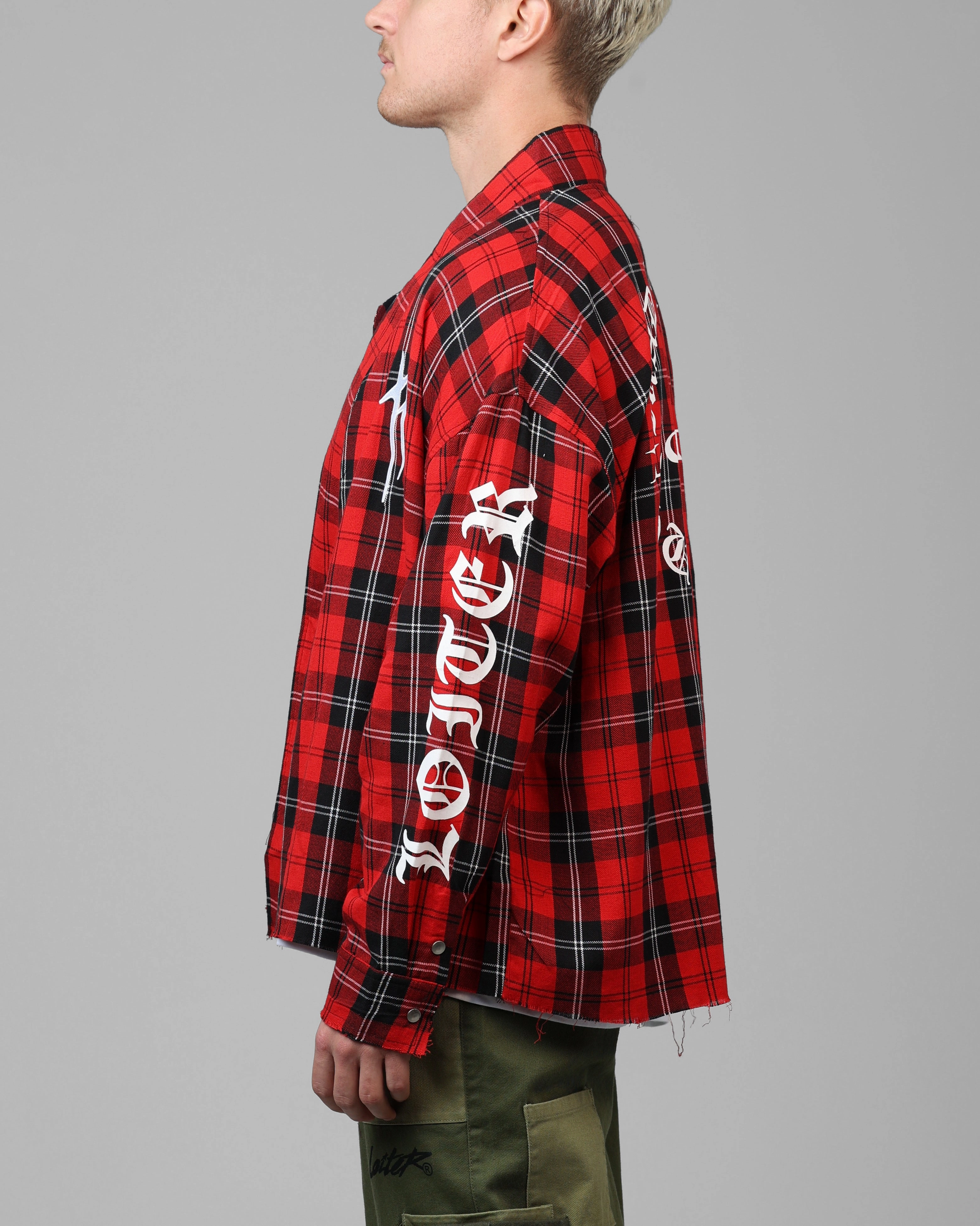 Wind Resistant Loiter Kimono Flannel Red
