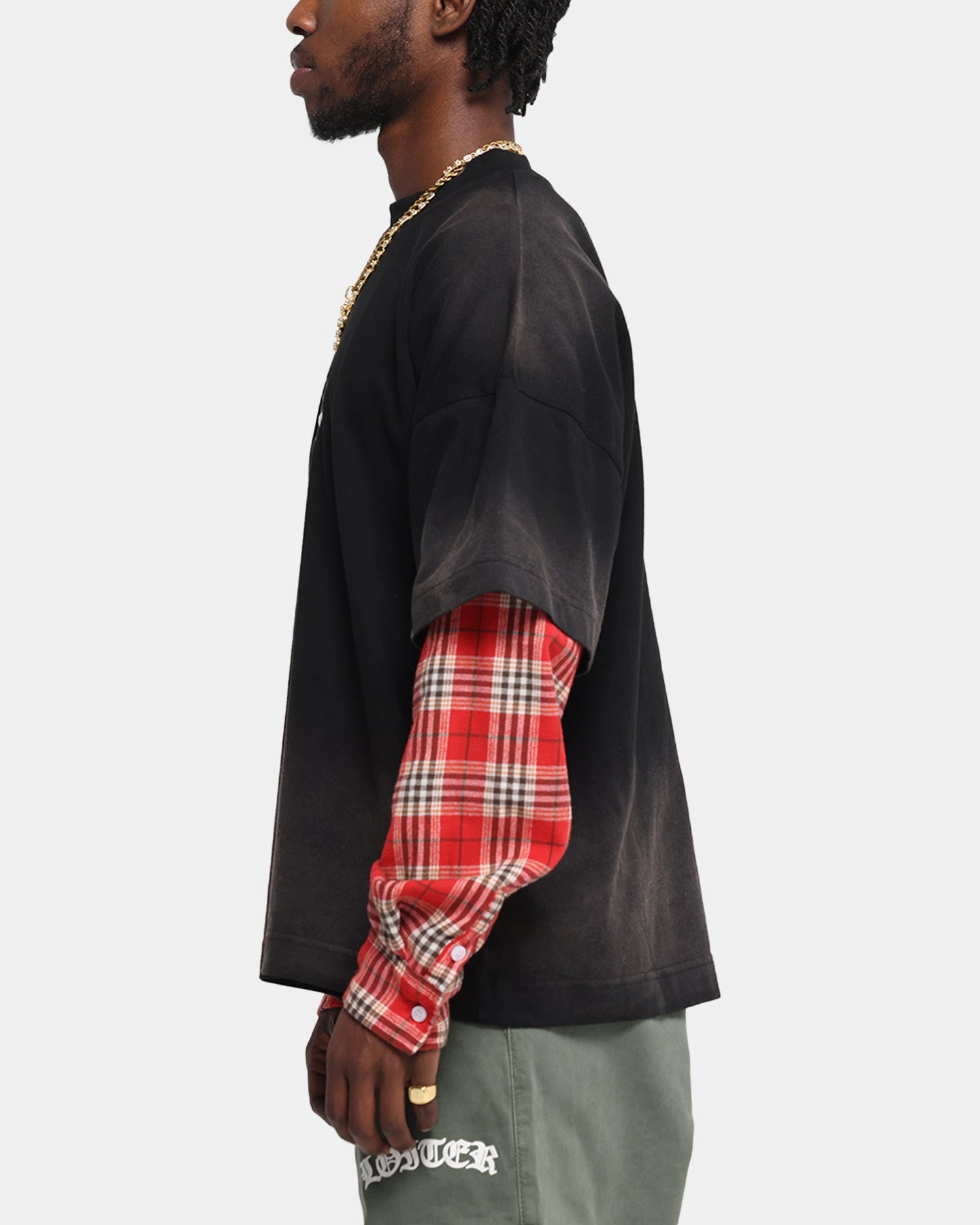 Comfort and Breathable All Season Wear Loiter Layered Flannel T-Shirt Black/Red