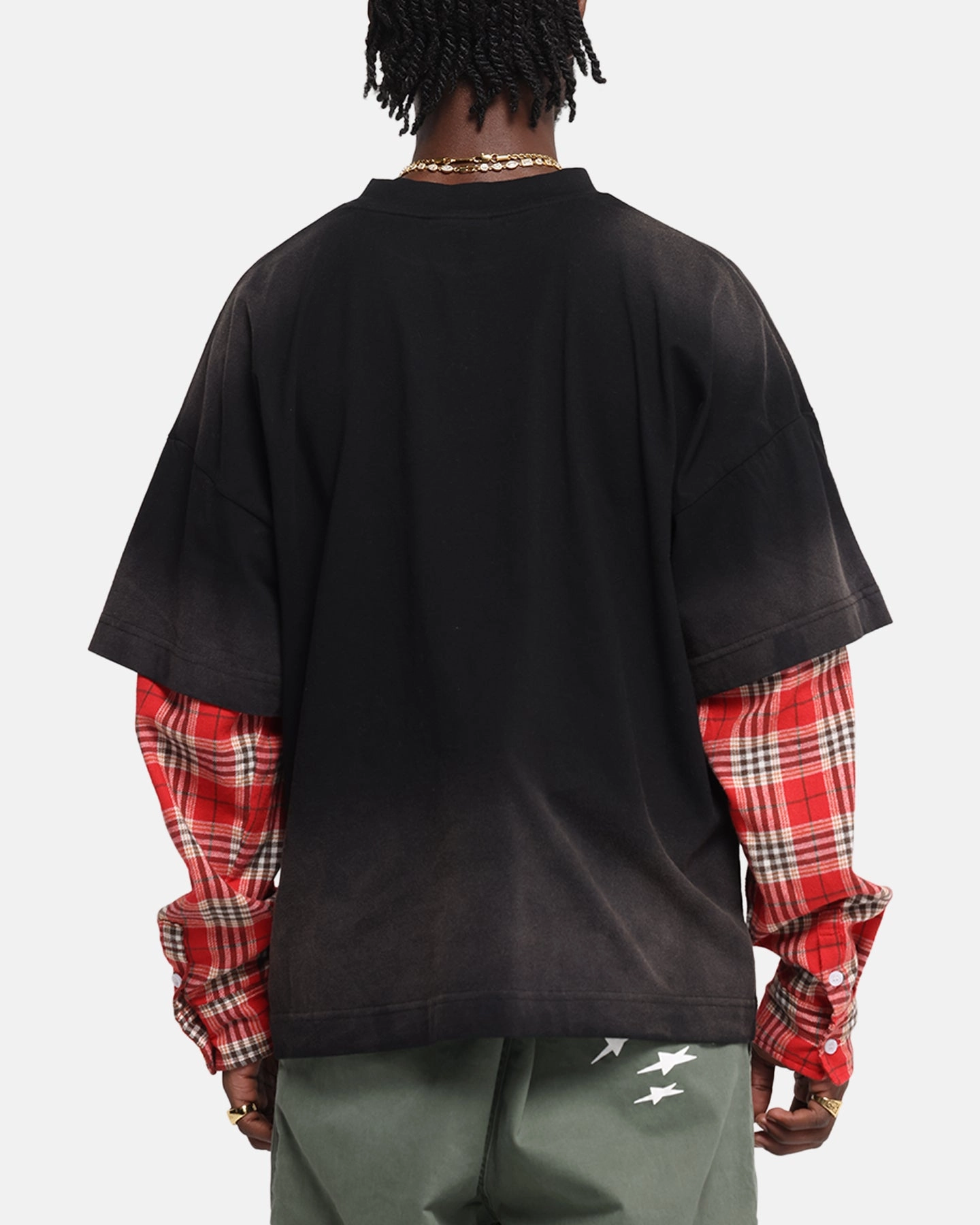 Casual Must-Have Stain Resistant Loiter Layered Flannel T-Shirt Black/Red