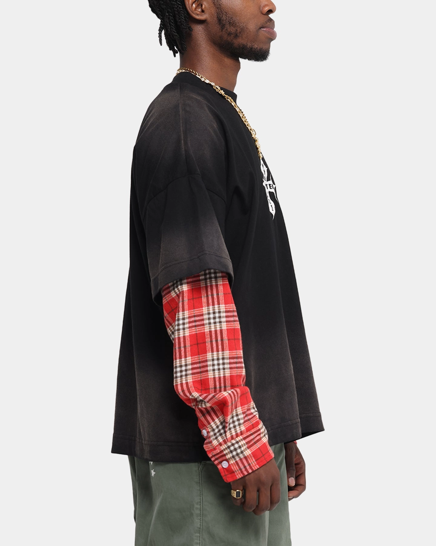 Loiter Layered Flannel T-Shirt Black/Red Stretch Fabric Technology Perfect For Relaxing