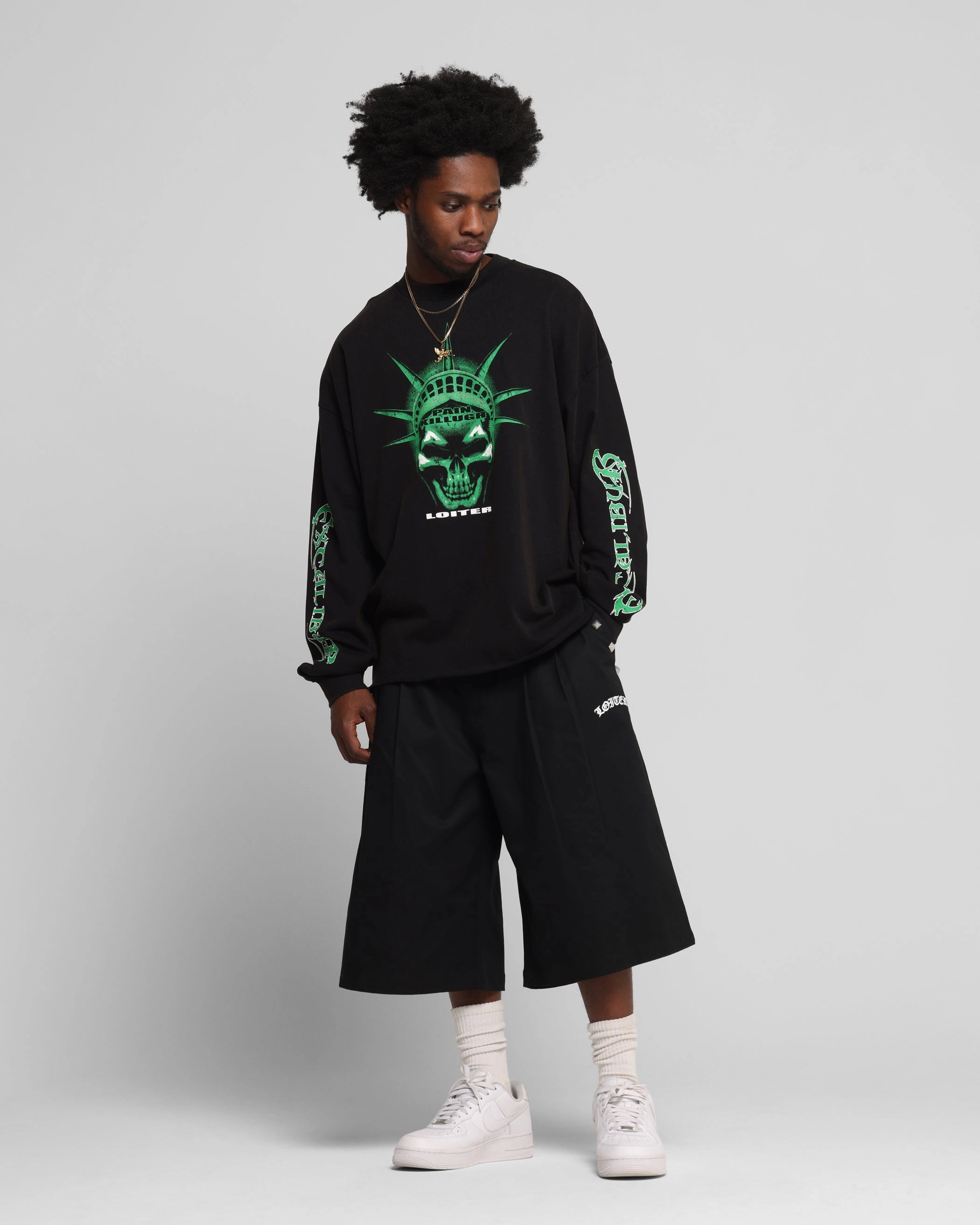 Multi Directional Stretch Fashionable Look Loiter Liberty Long Sleeve T-Shirt Vintage Black