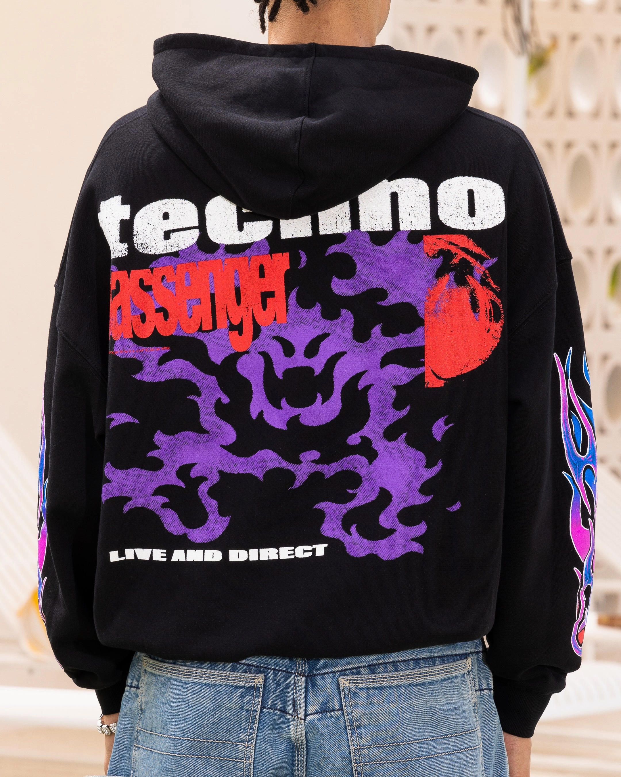 Loiter Live In Direct Vintage Hoodie Black Multipanel Construction