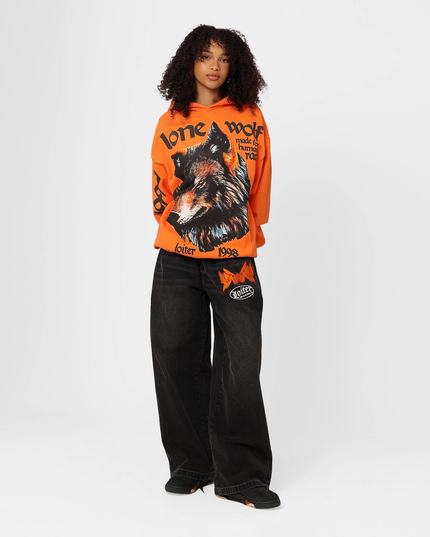 Slide Strap Waistband Loiter Lone Wolf Hoodie Orange