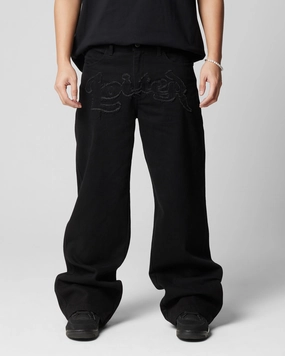 Loiter Menace Jean Black Textured Family Style Autumn Days Modern Straight Leg