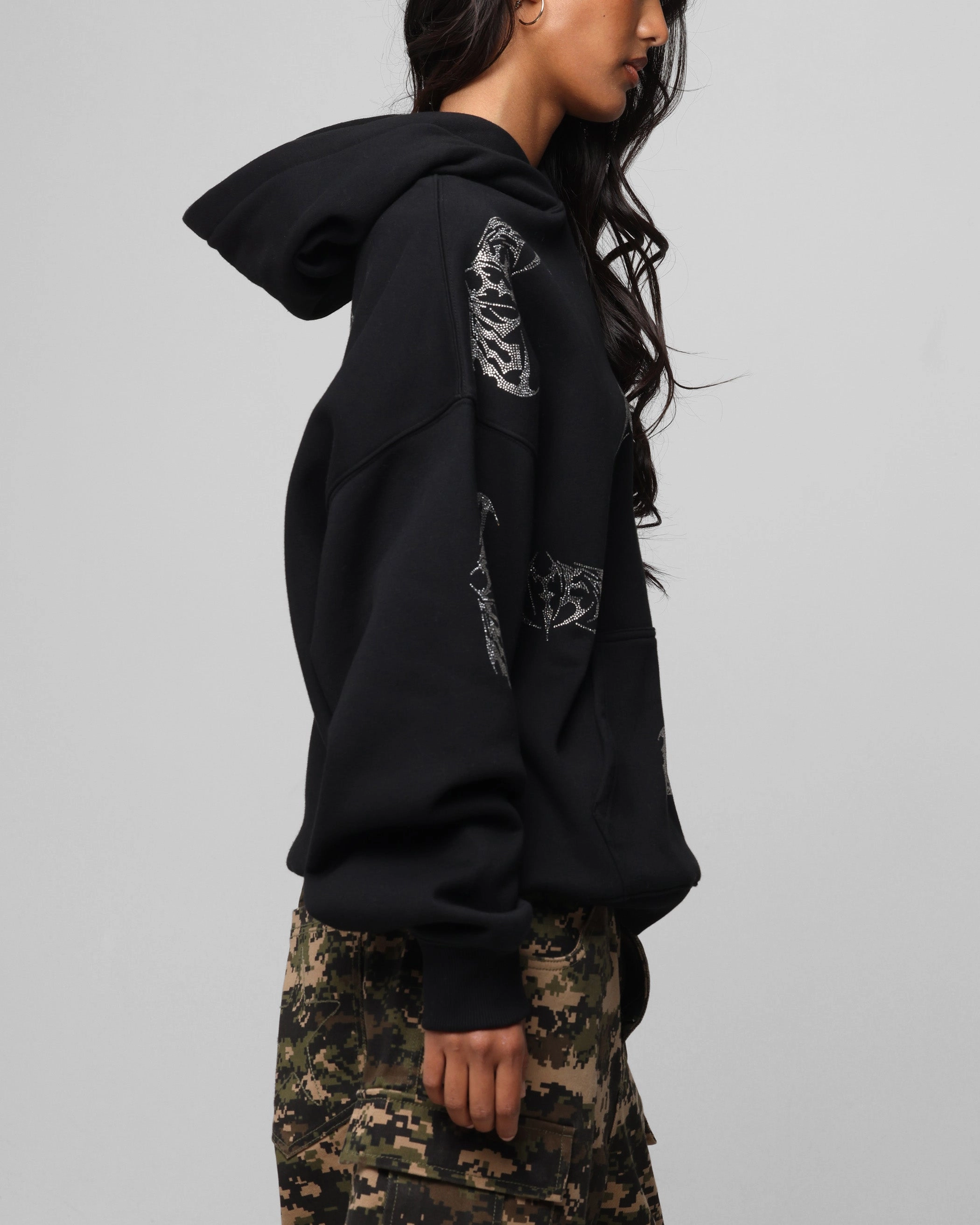 Bestseller Loiter Metal Rhinestone Hoodie Black