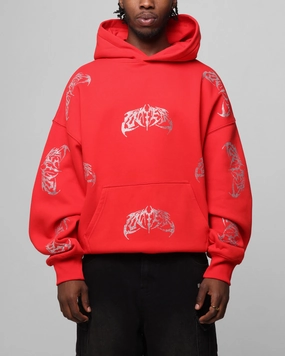Loiter Metal Rhinestone Hoodie Red Garment Dyed Finish