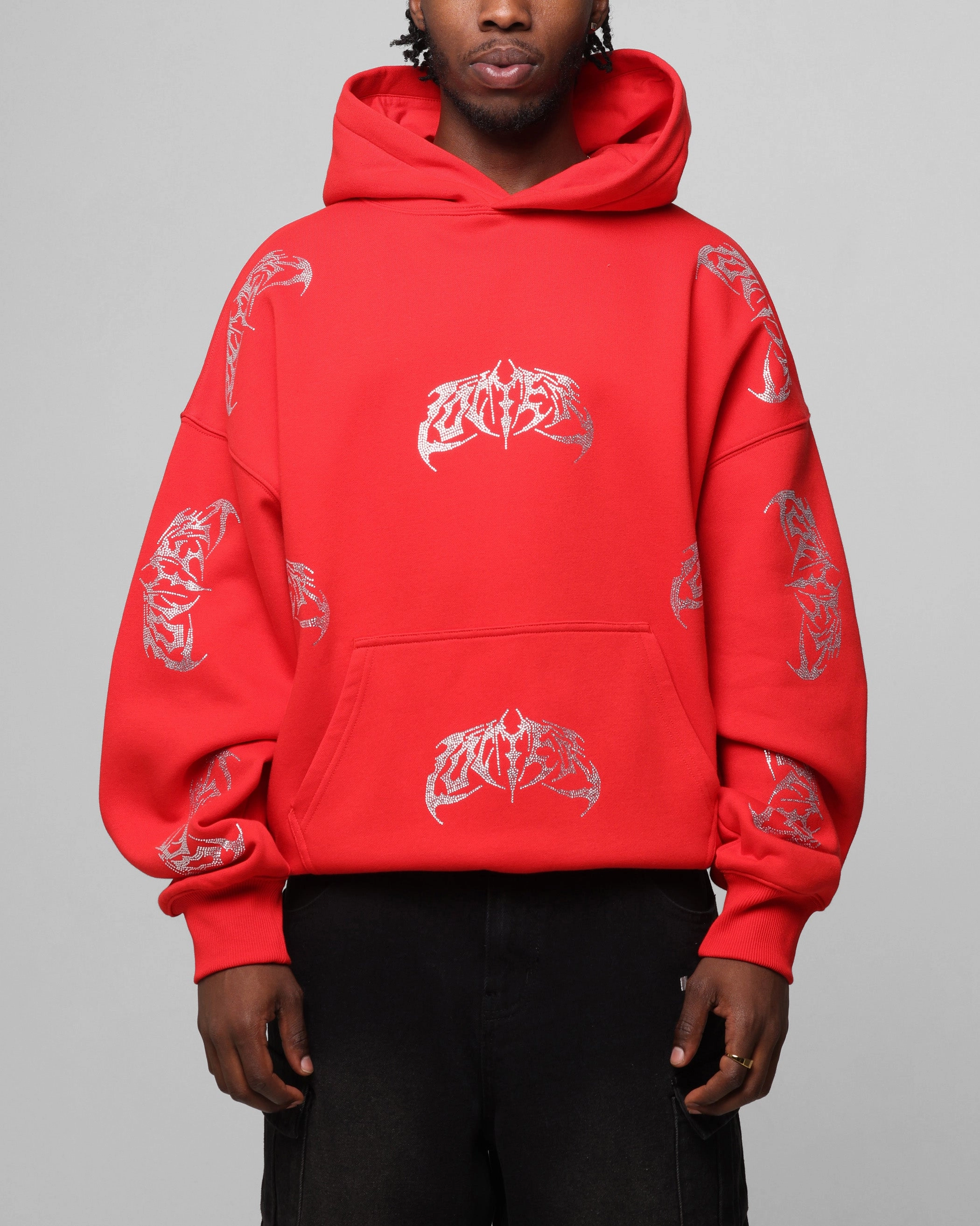 Loiter Metal Rhinestone Hoodie Red Garment Dyed Finish