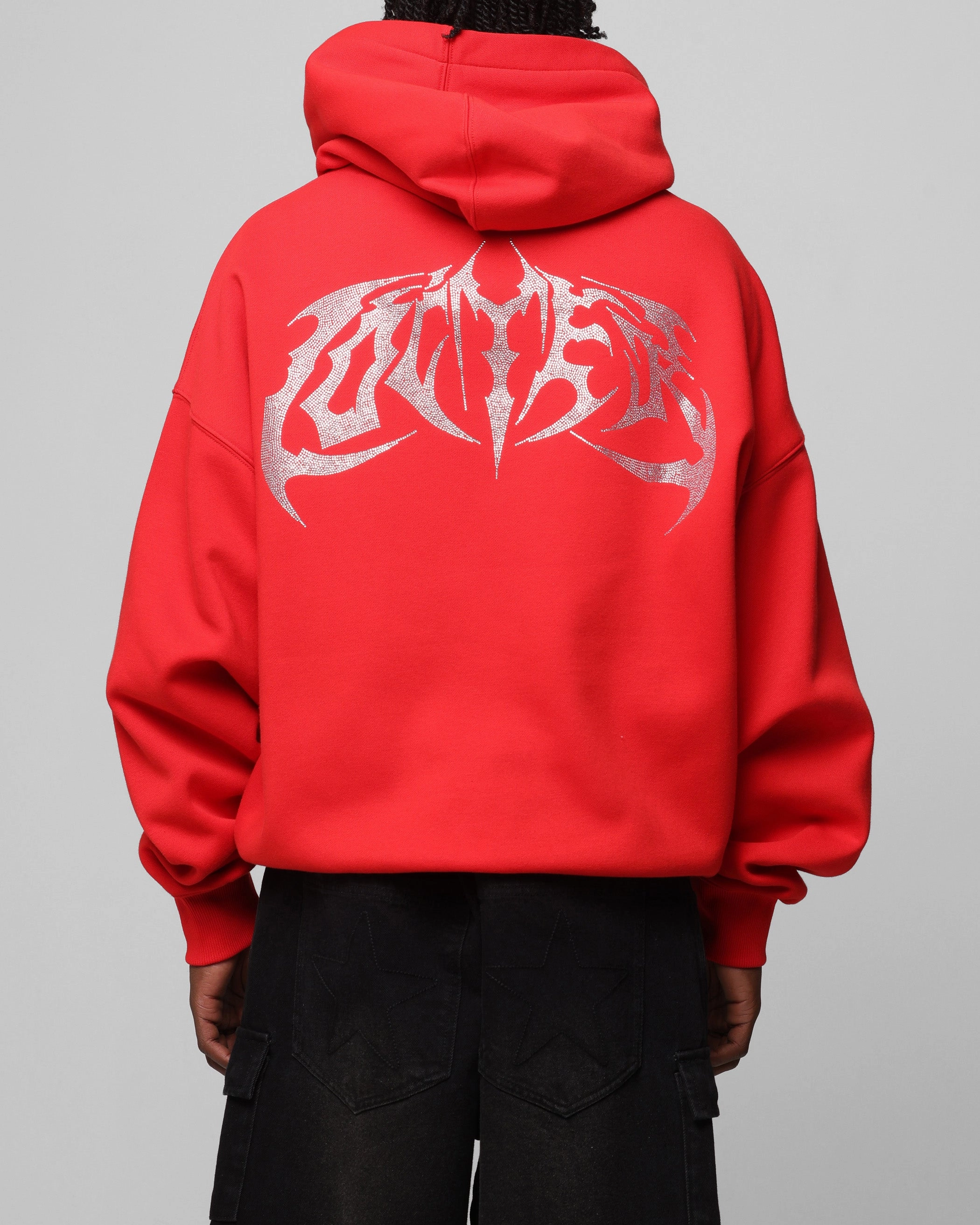 Lightweight Layer Customizable Loiter Metal Rhinestone Hoodie Red