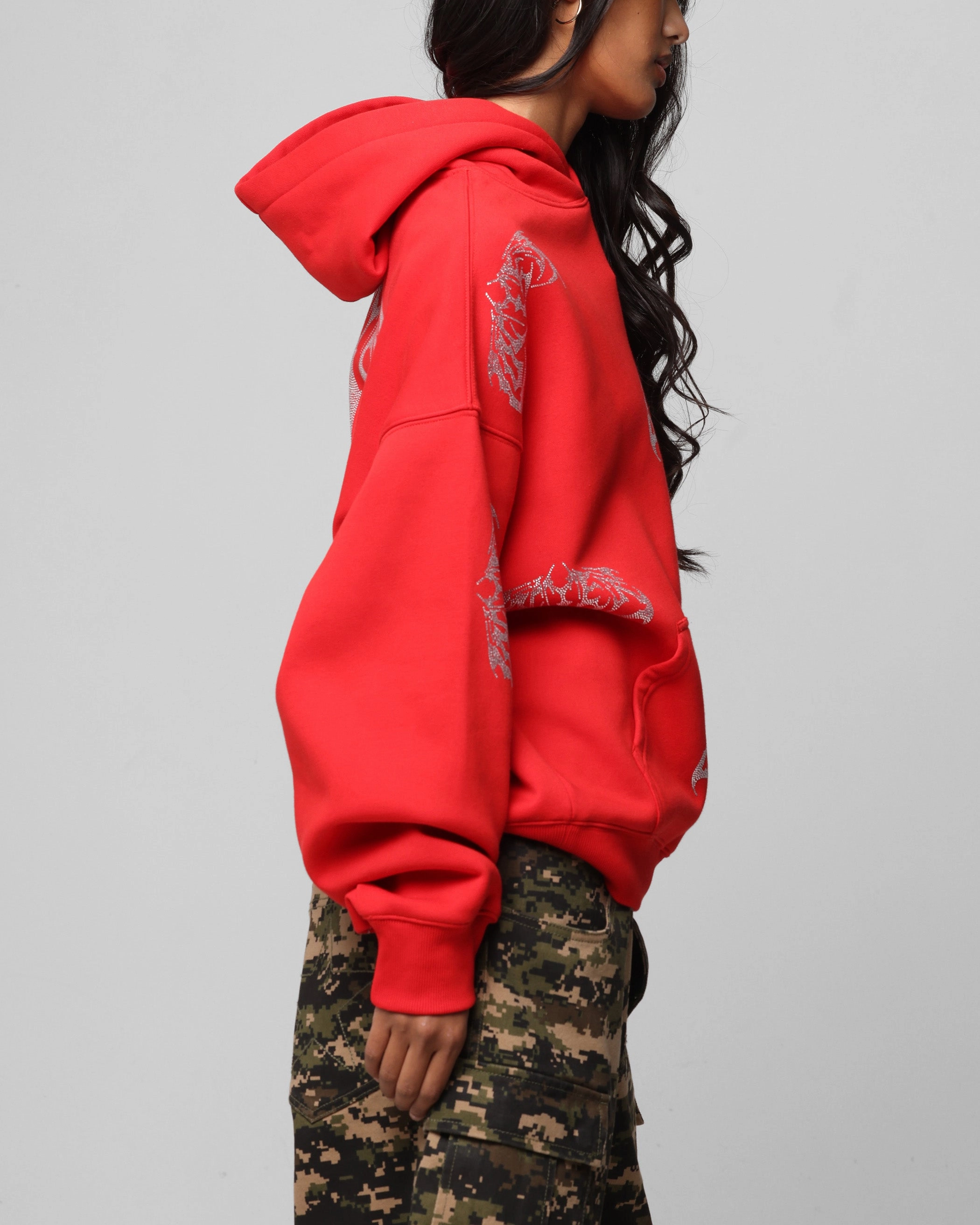 Loiter Metal Rhinestone Hoodie Red Ringtail possum like